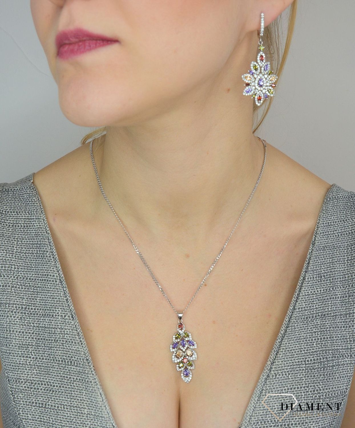 Srebrne kolczyki 925 wiszące kolorowe cyrkonie w kształcie kwiata DIA-KLC-2551-925.jpg