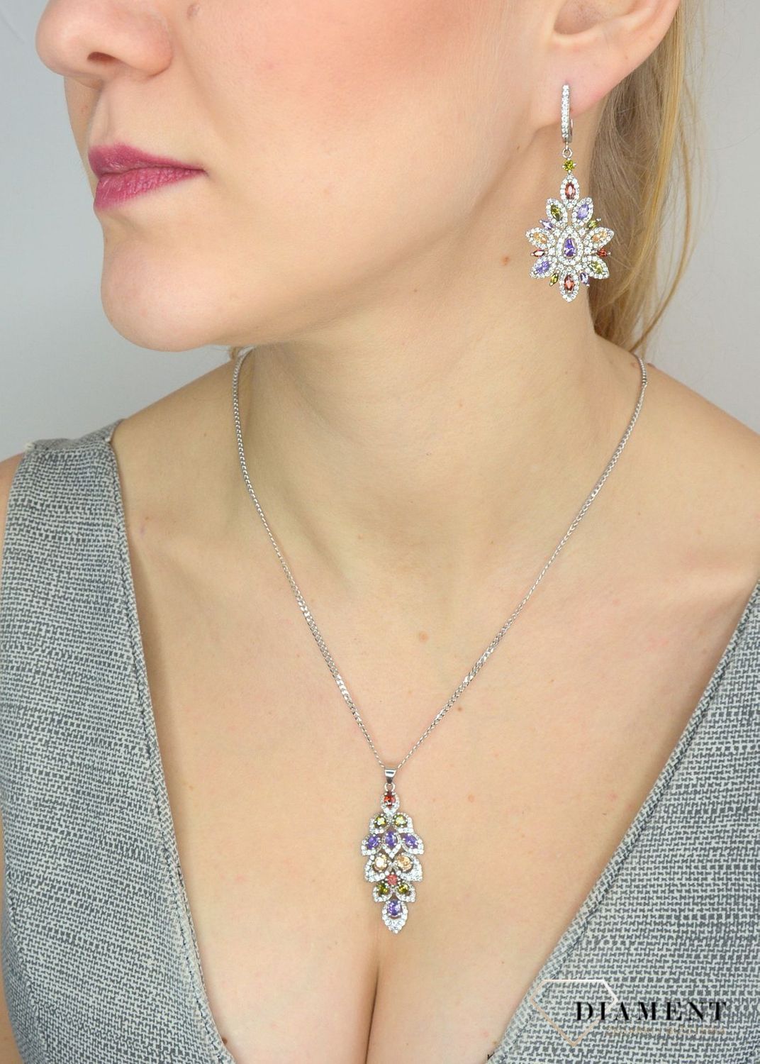 Srebrne kolczyki 925 wiszące kolorowe cyrkonie w kształcie kwiata DIA-KLC-2551-925.jpg