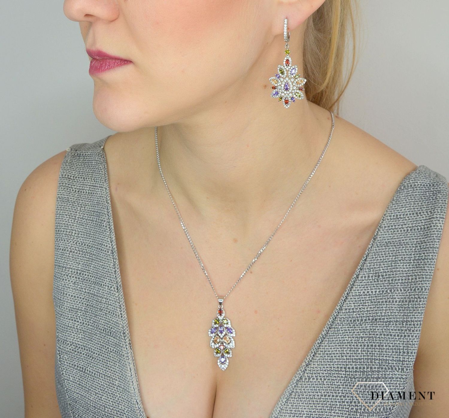 Srebrne kolczyki 925 wiszące kolorowe cyrkonie w kształcie kwiata DIA-KLC-2551-925.jpg