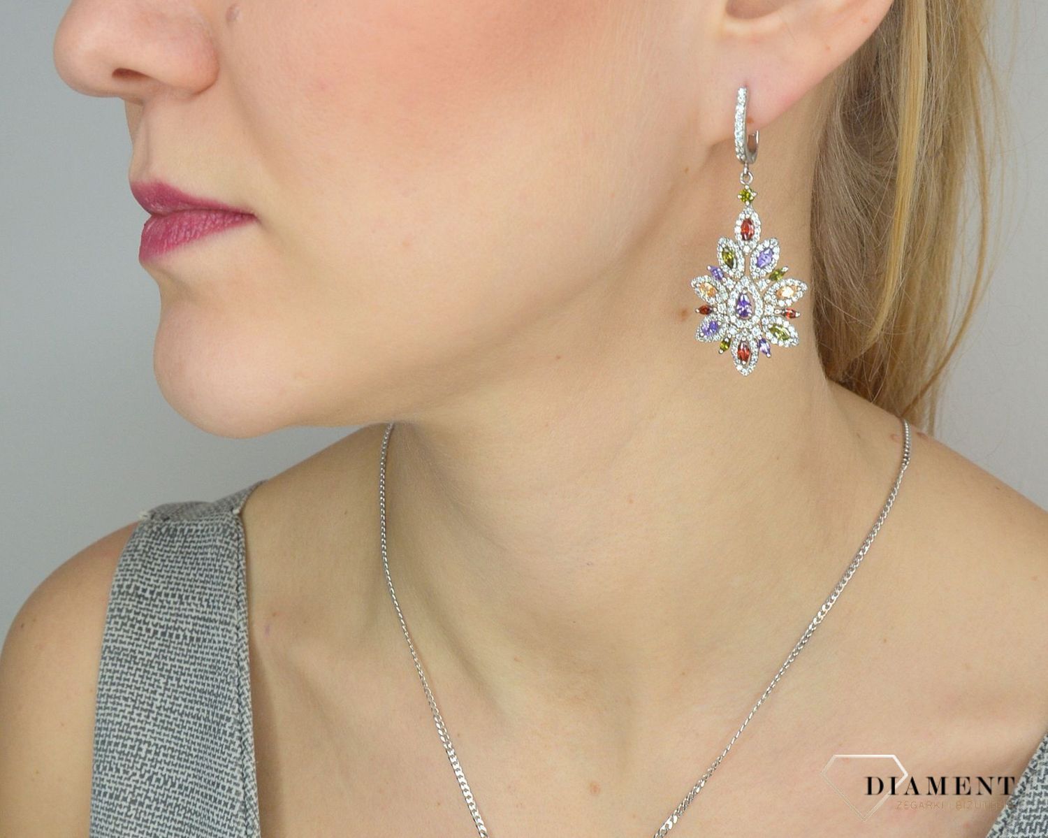 Srebrne kolczyki 925 wiszące kolorowe cyrkonie w kształcie kwiata DIA-KLC-2551-925.jpg