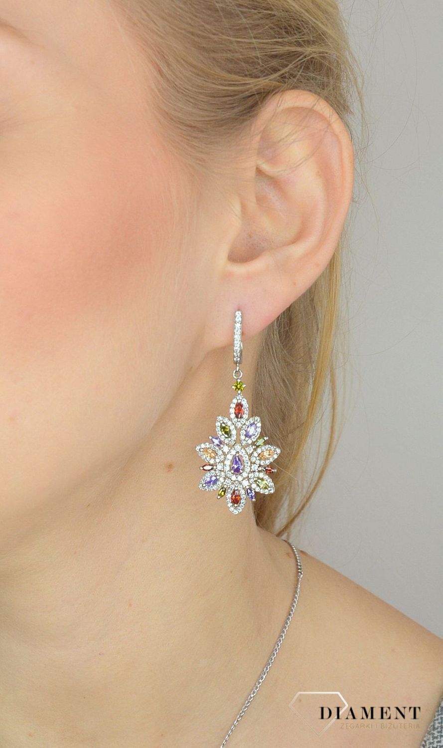 Srebrne kolczyki 925 wiszące kolorowe cyrkonie w kształcie kwiata DIA-KLC-2551-925.jpg