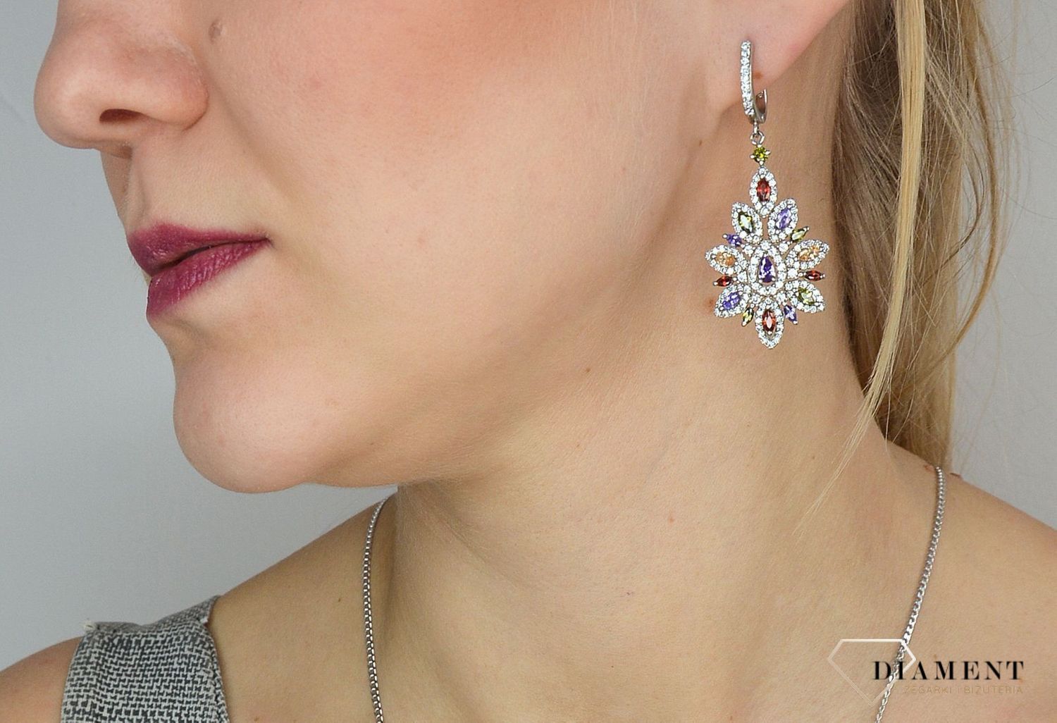 Srebrne kolczyki 925 wiszące kolorowe cyrkonie w kształcie kwiata DIA-KLC-2551-925.jpg