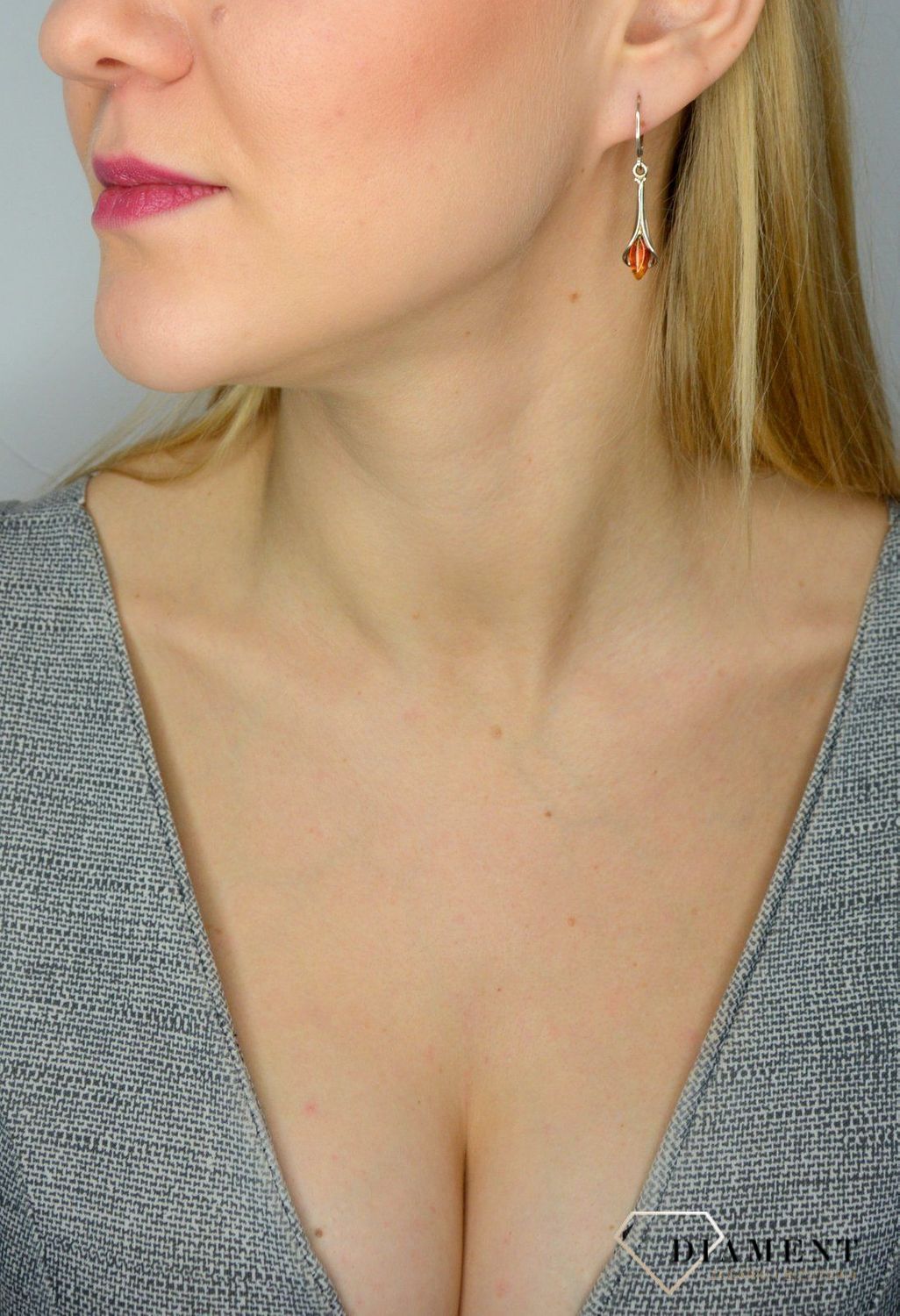 Srebrne kolczyki bursztyn z zapięciem na bigiel DIA-KLC-2563-925.jpg