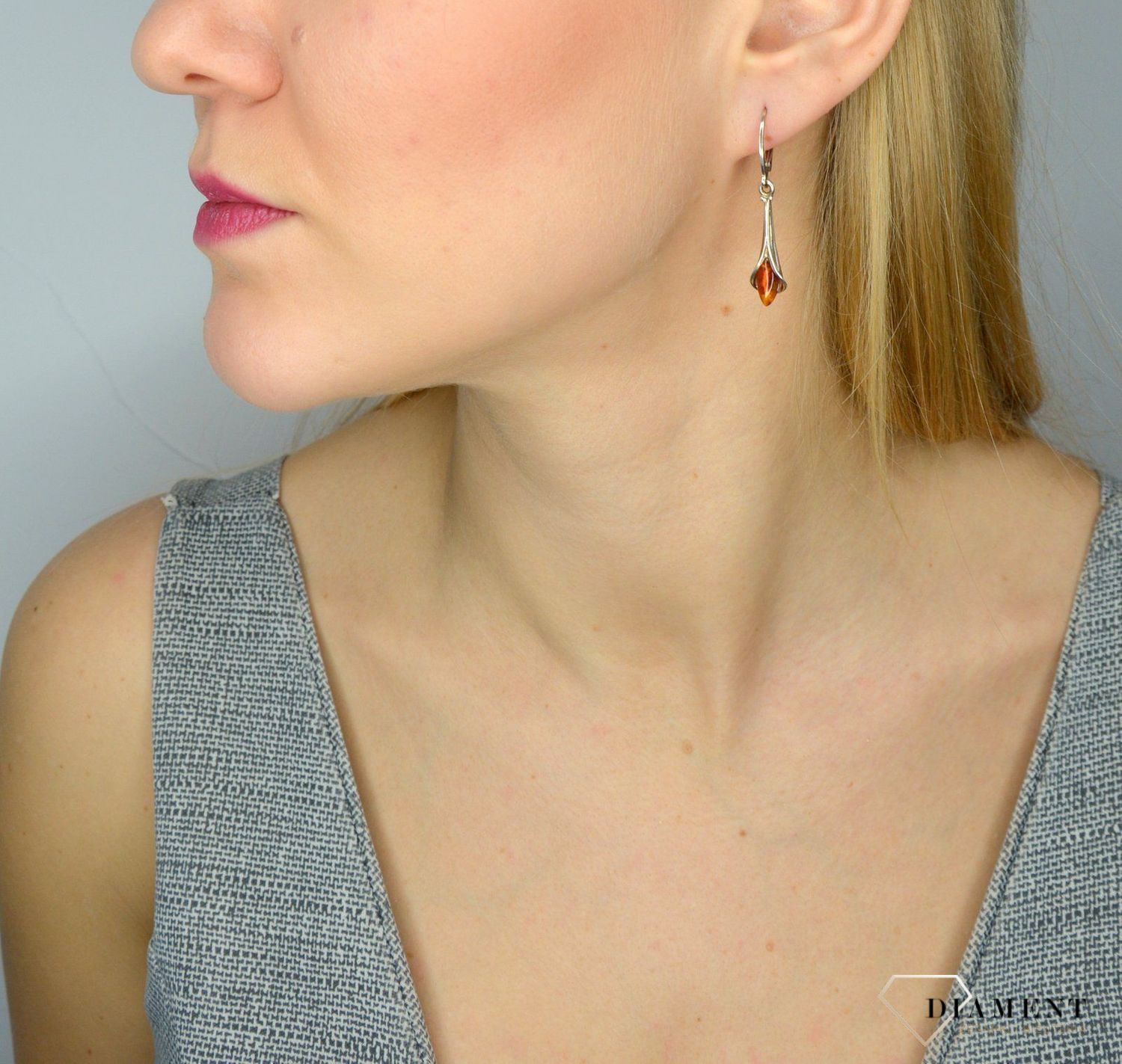 Srebrne kolczyki bursztyn z zapięciem na bigiel DIA-KLC-2563-925.jpg