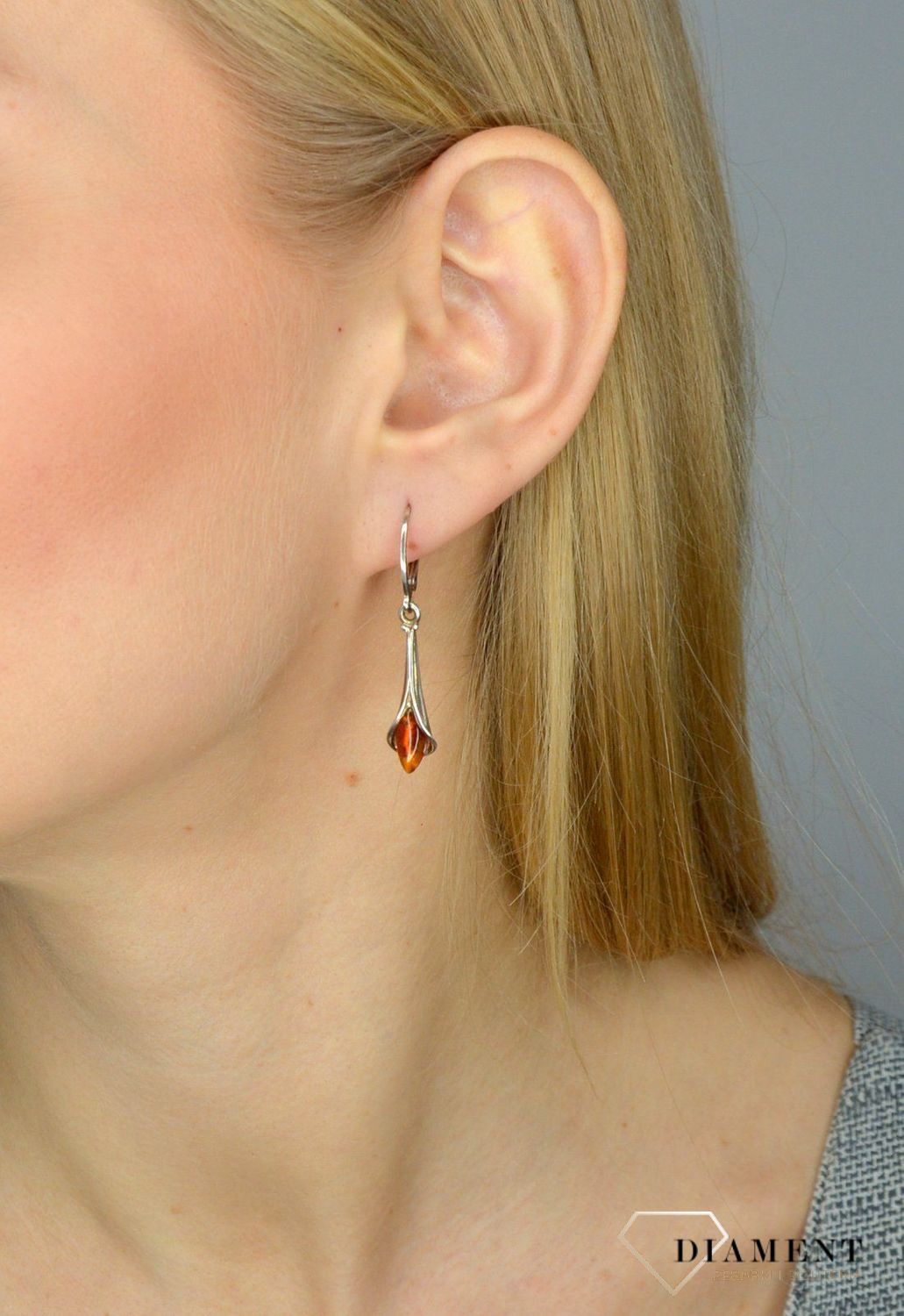 Srebrne kolczyki bursztyn z zapięciem na bigiel DIA-KLC-2563-925.jpg