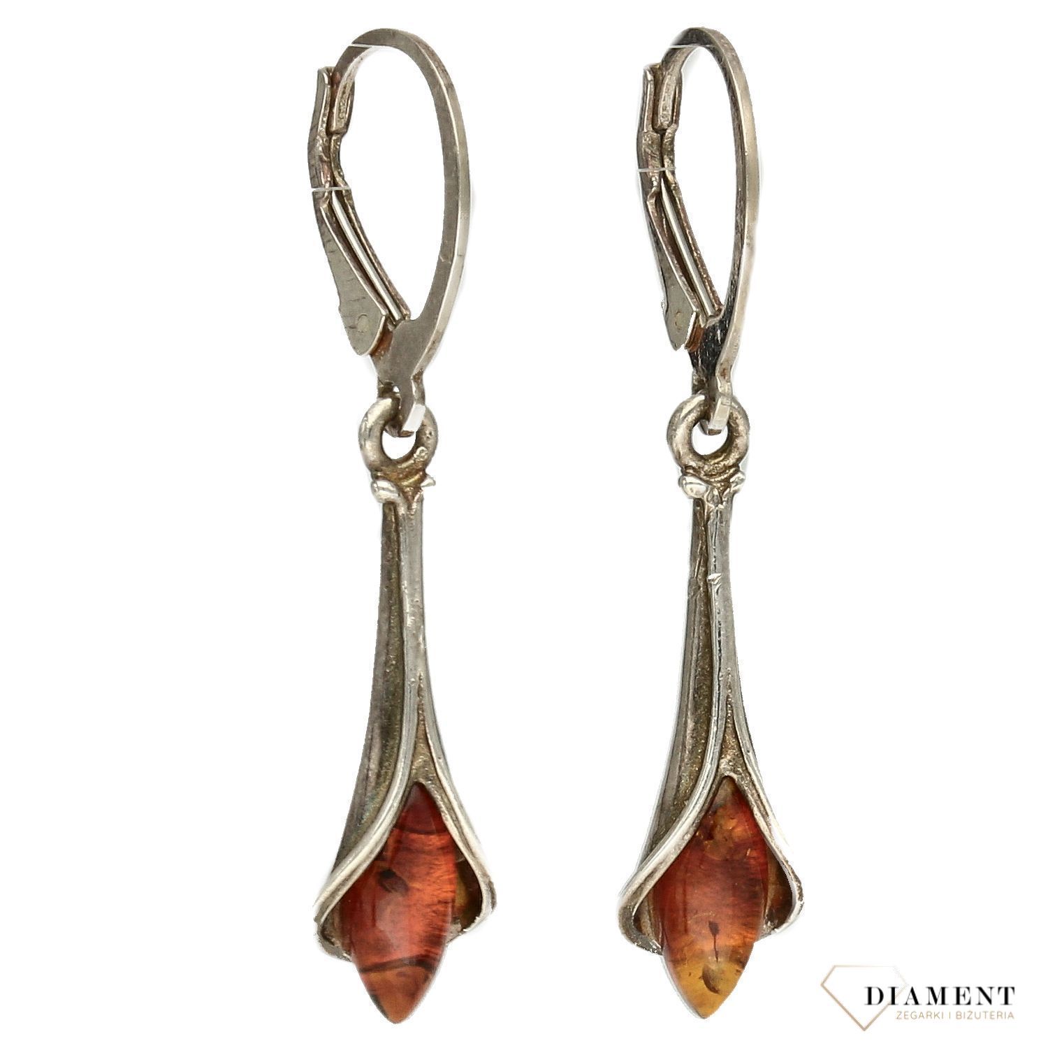 Srebrne kolczyki bursztyn z zapięciem na bigiel DIA-KLC-2563-925.jpg