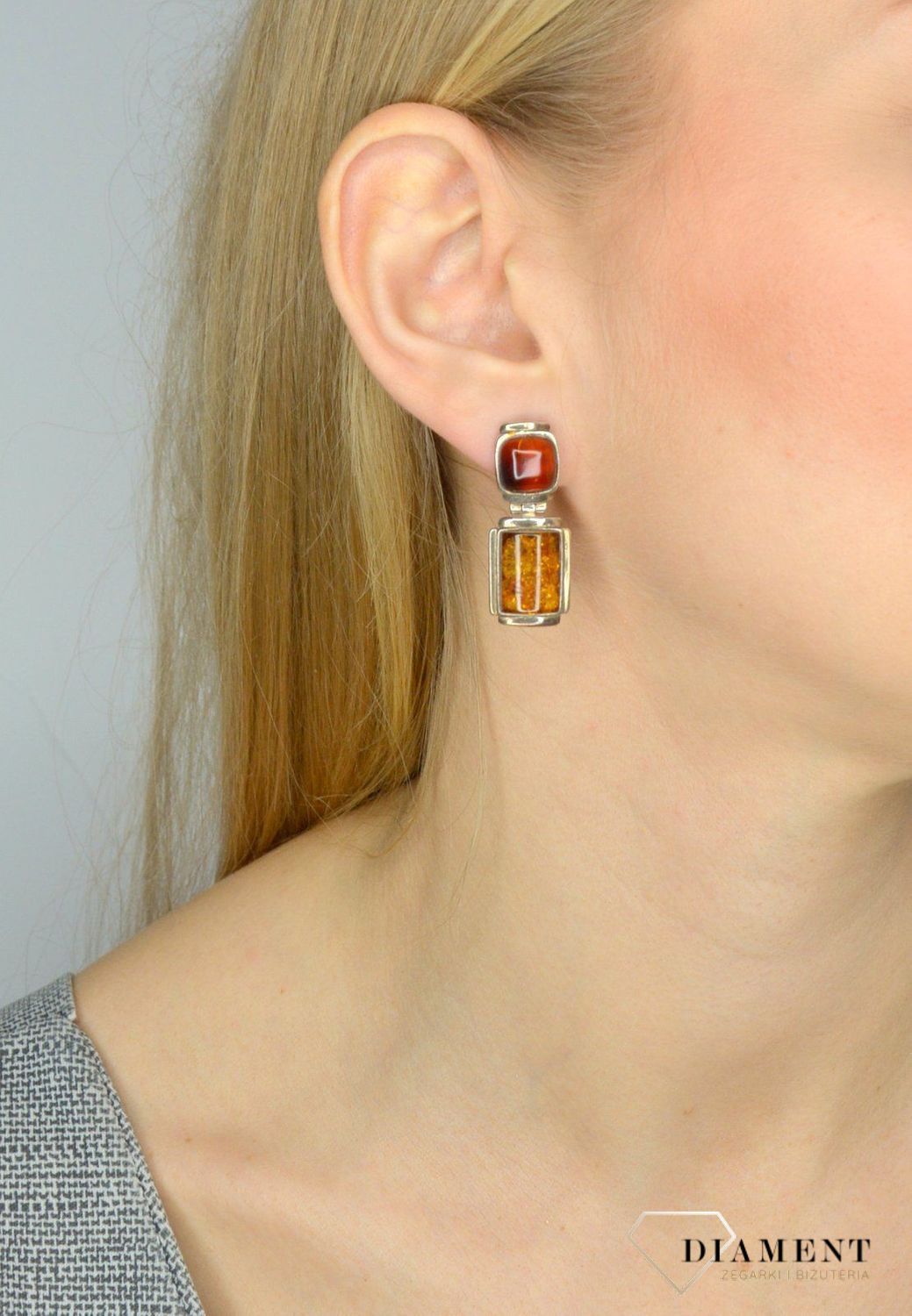 Srebrne kolczyki wiszące z bursztynem DIA-KLC-2567-925.jpg