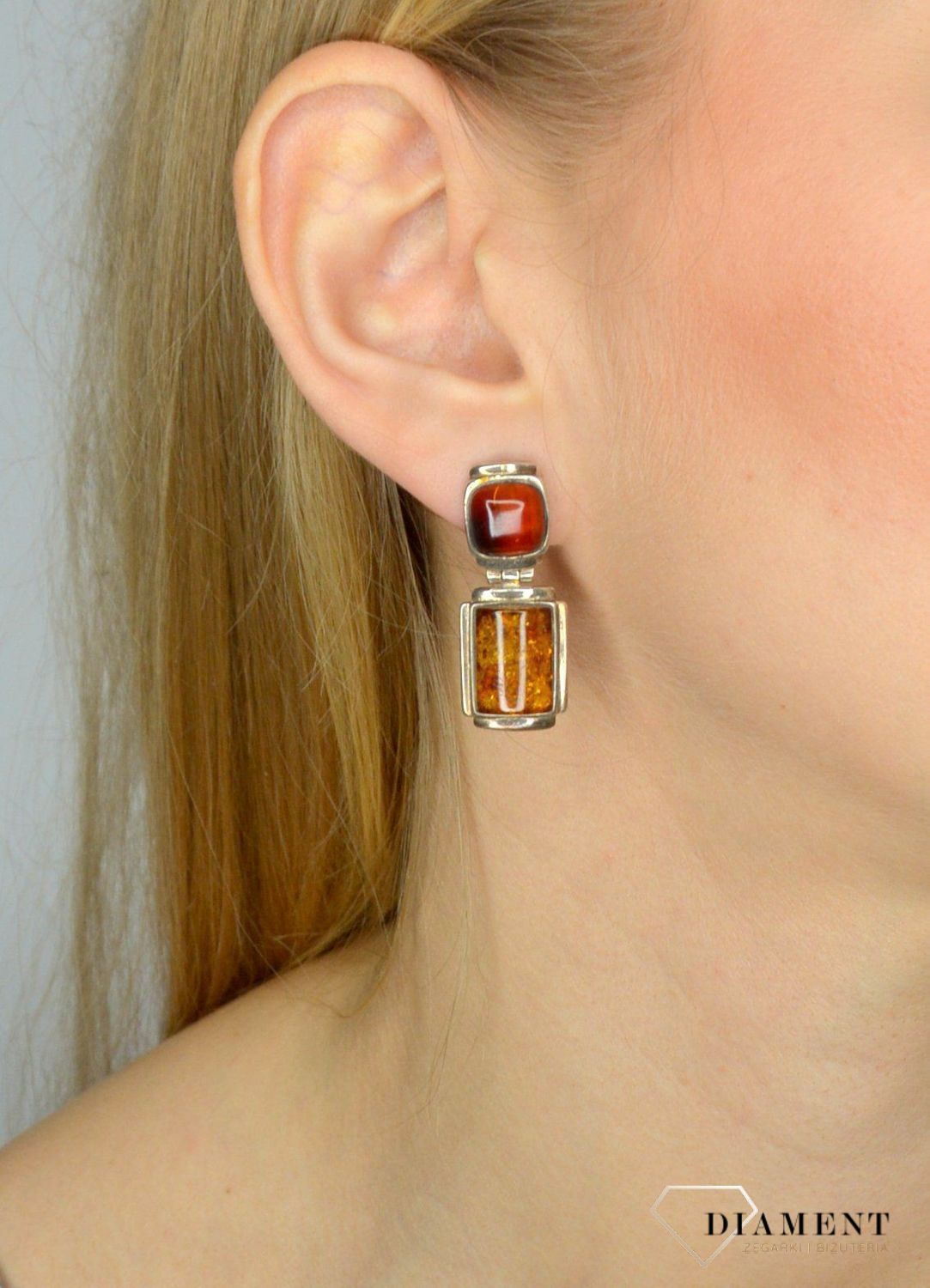 Srebrne kolczyki wiszące z bursztynem DIA-KLC-2567-925.jpg