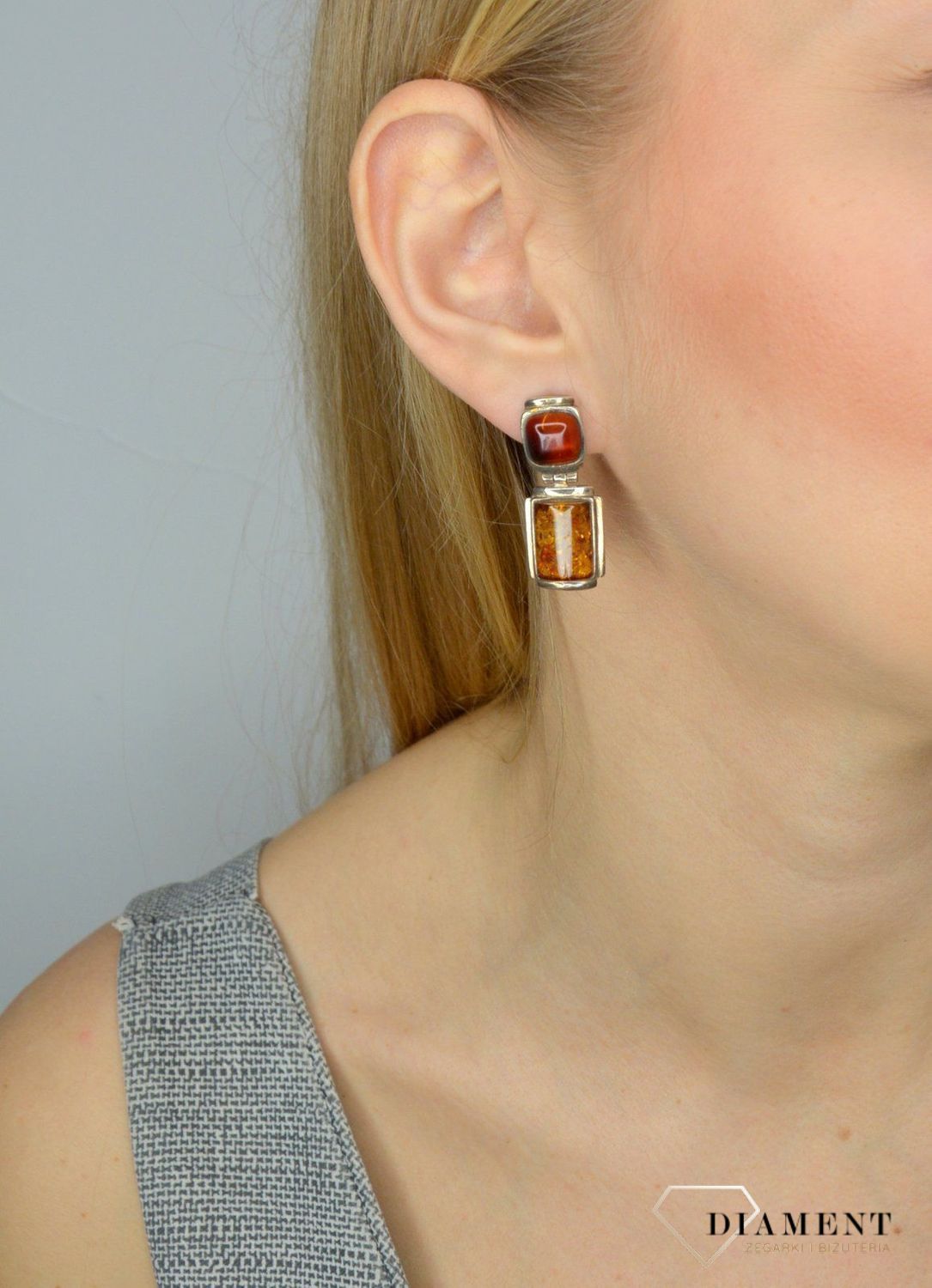 Srebrne kolczyki wiszące z bursztynem DIA-KLC-2567-925.jpg