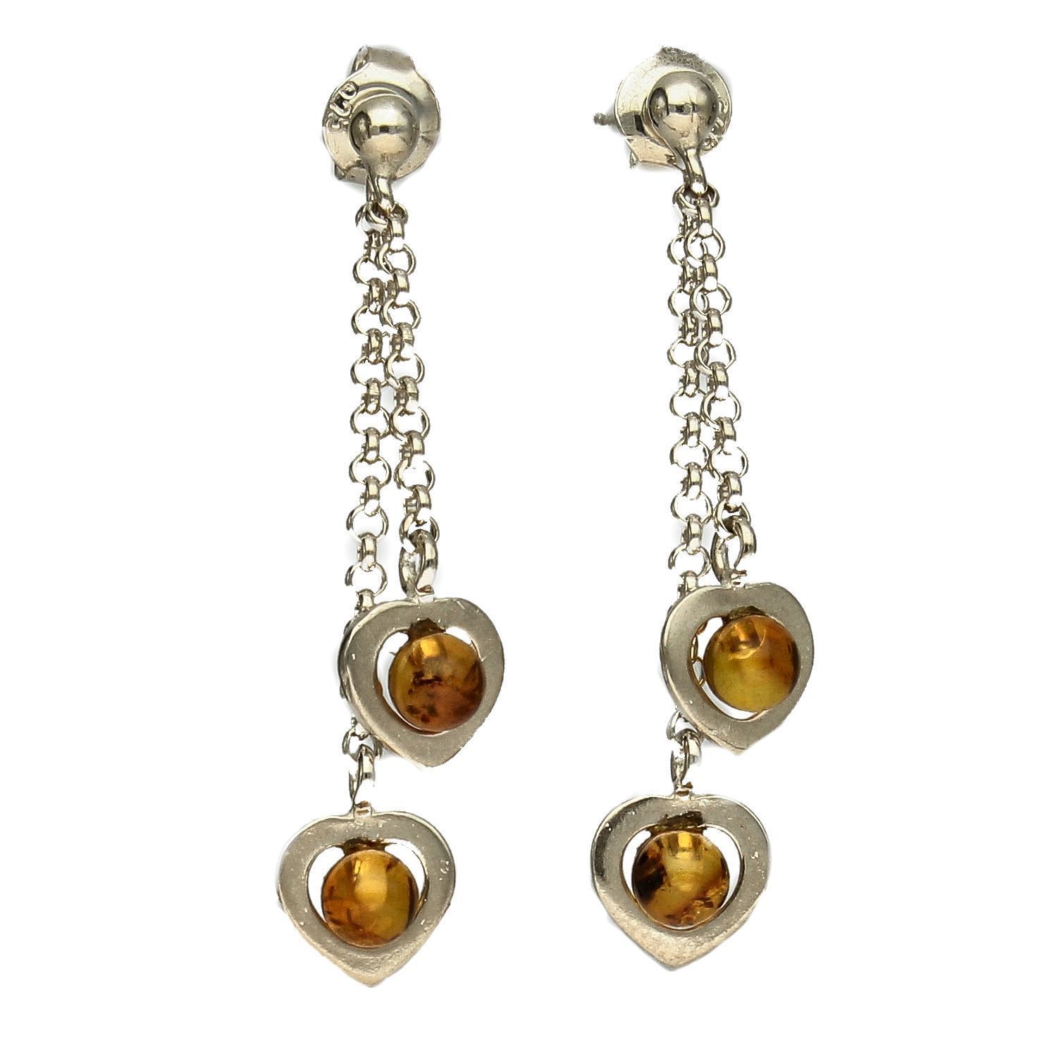 Srebrne kolczyki wiszące serduszka z bursztynem DIA-KLC-2570-925.jpg