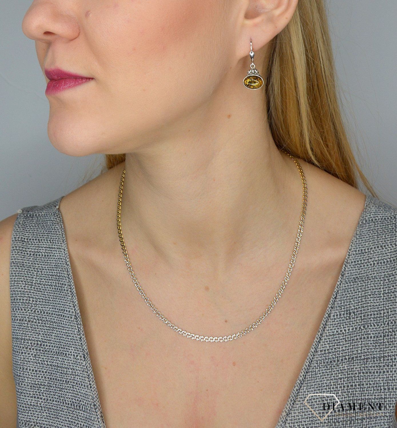 Srebrne kolczyki wiszące okrągły bursztyn DIA-KLC-2574-925.jpg