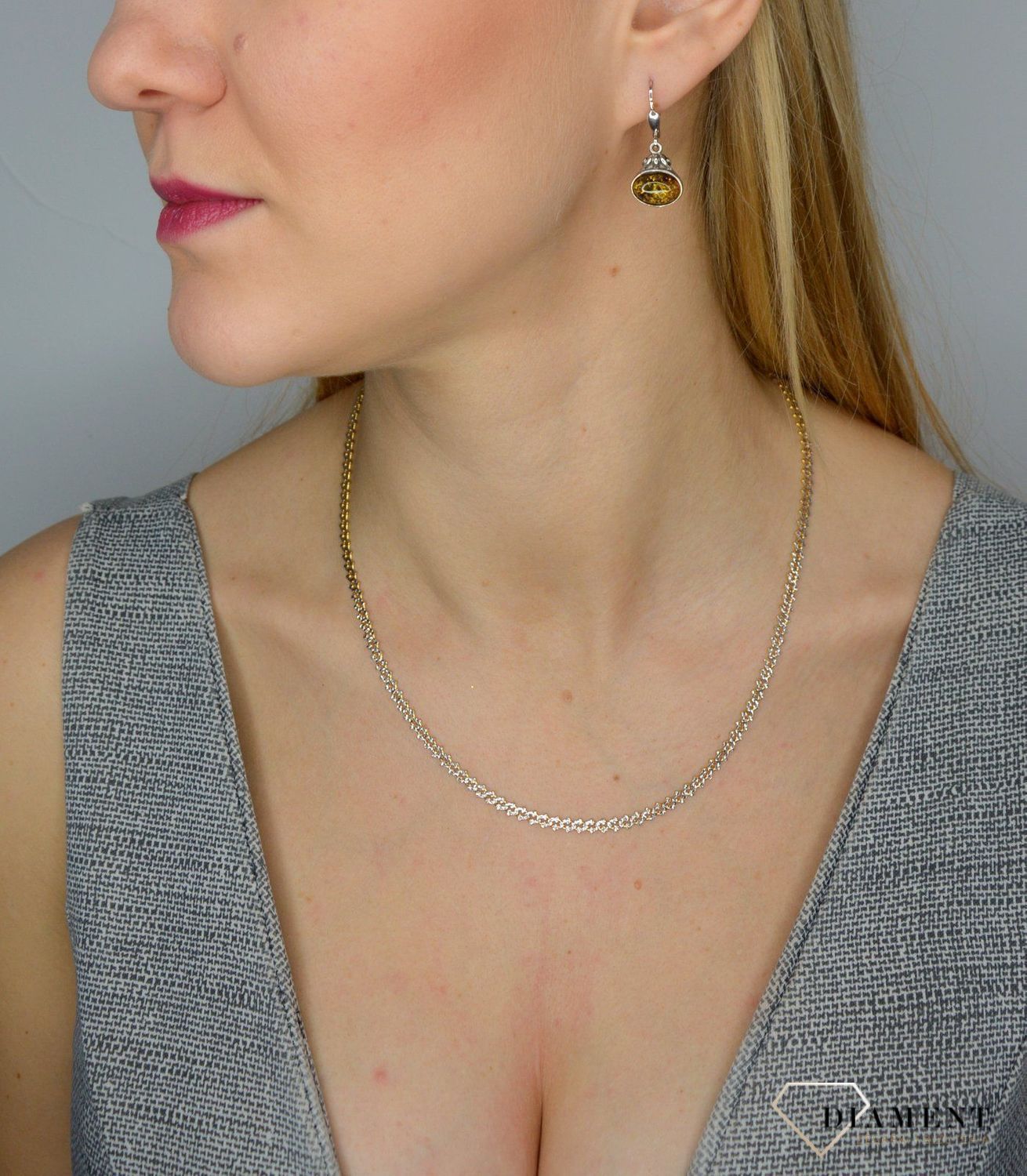 Srebrne kolczyki wiszące okrągły bursztyn DIA-KLC-2574-925.jpg