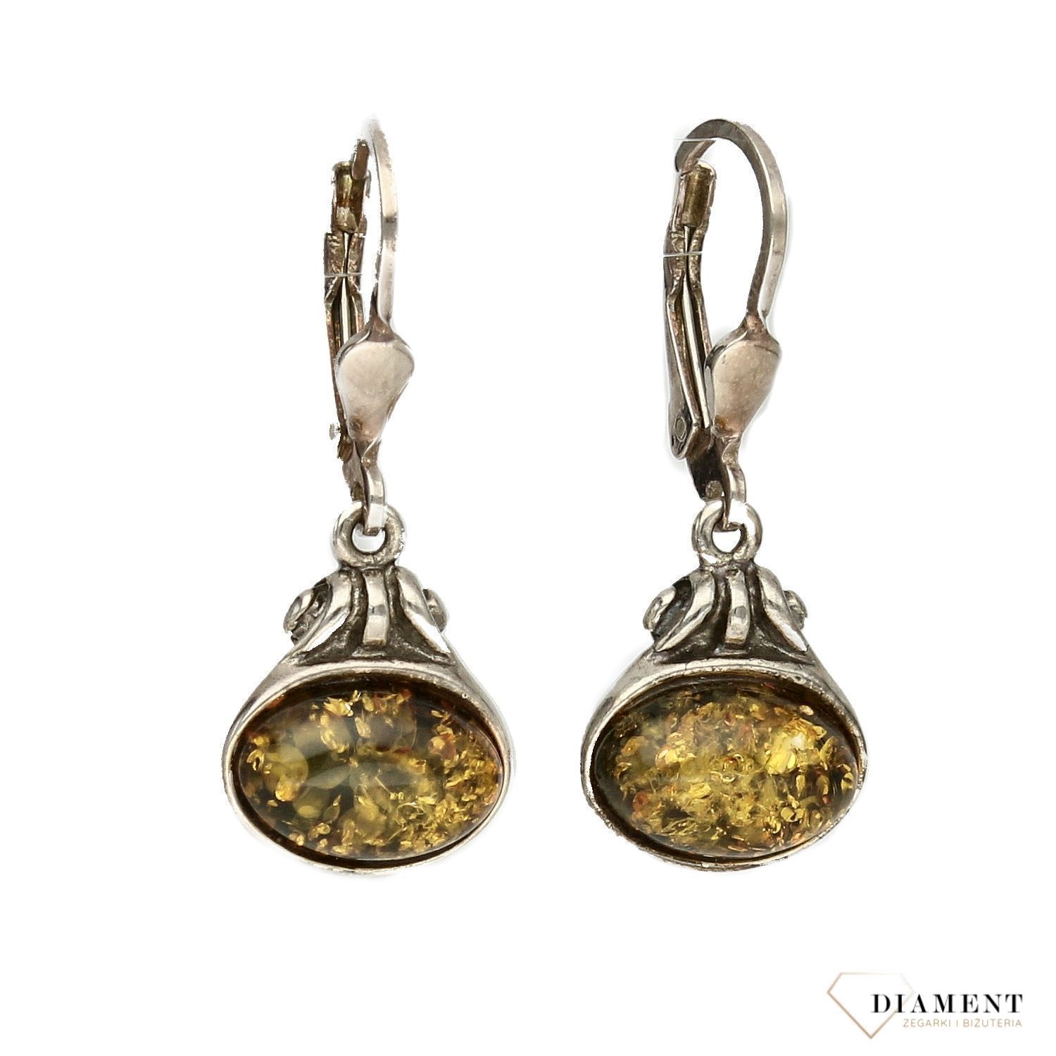 Srebrne kolczyki wiszące okrągły bursztyn DIA-KLC-2574-925.jpg