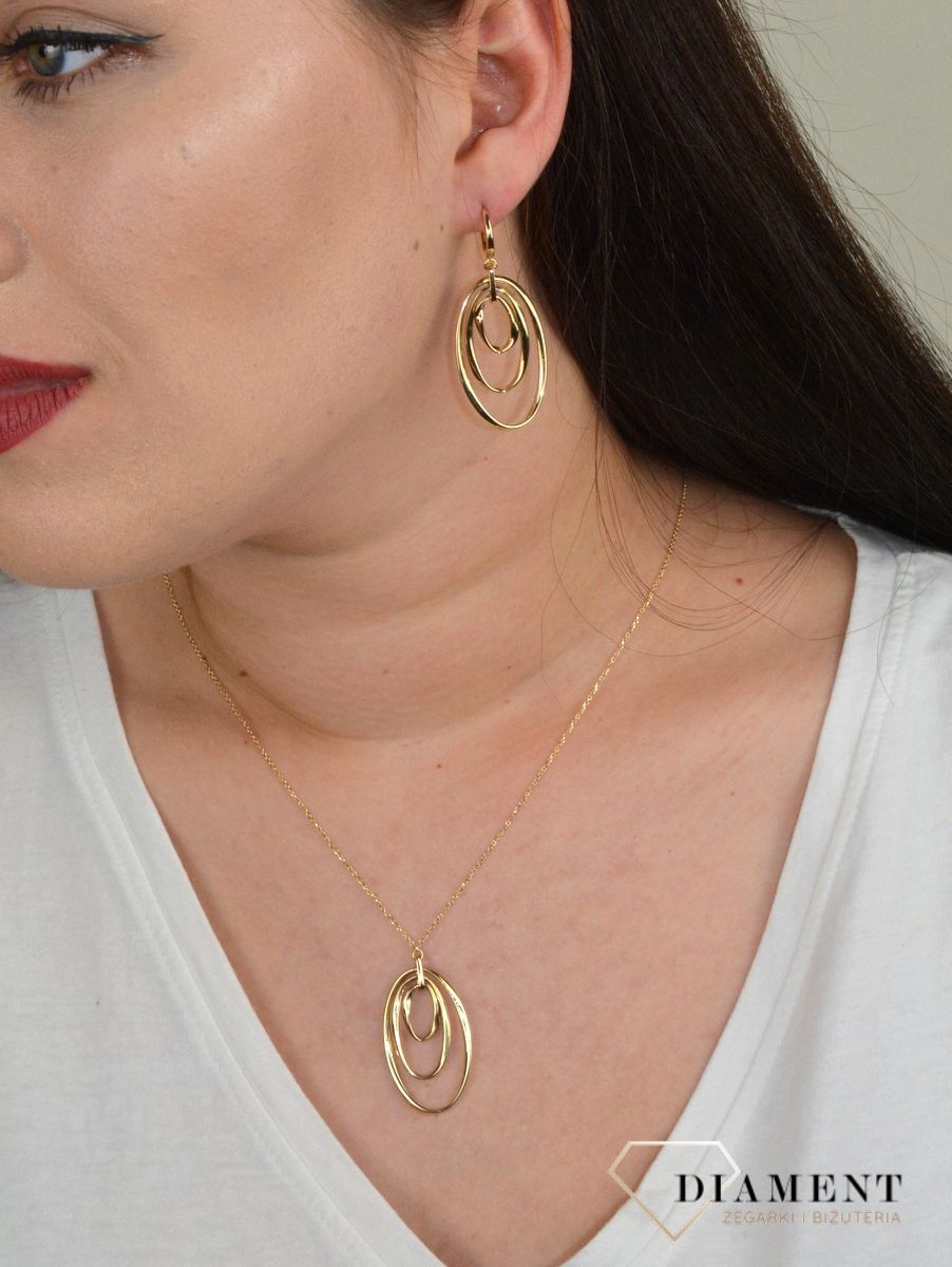 Złote kolczyki wiszące 'Złączone koła' DIA-KLC-257LUC--585.jpg