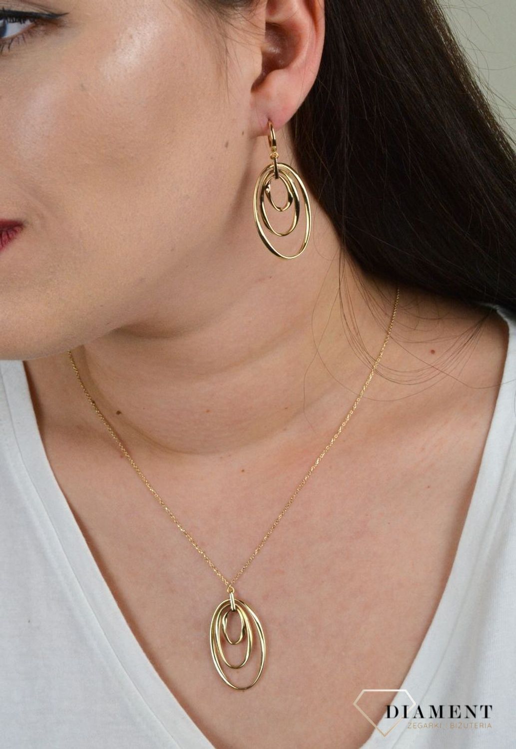 Złote kolczyki wiszące 'Złączone koła' DIA-KLC-257LUC--585.jpg