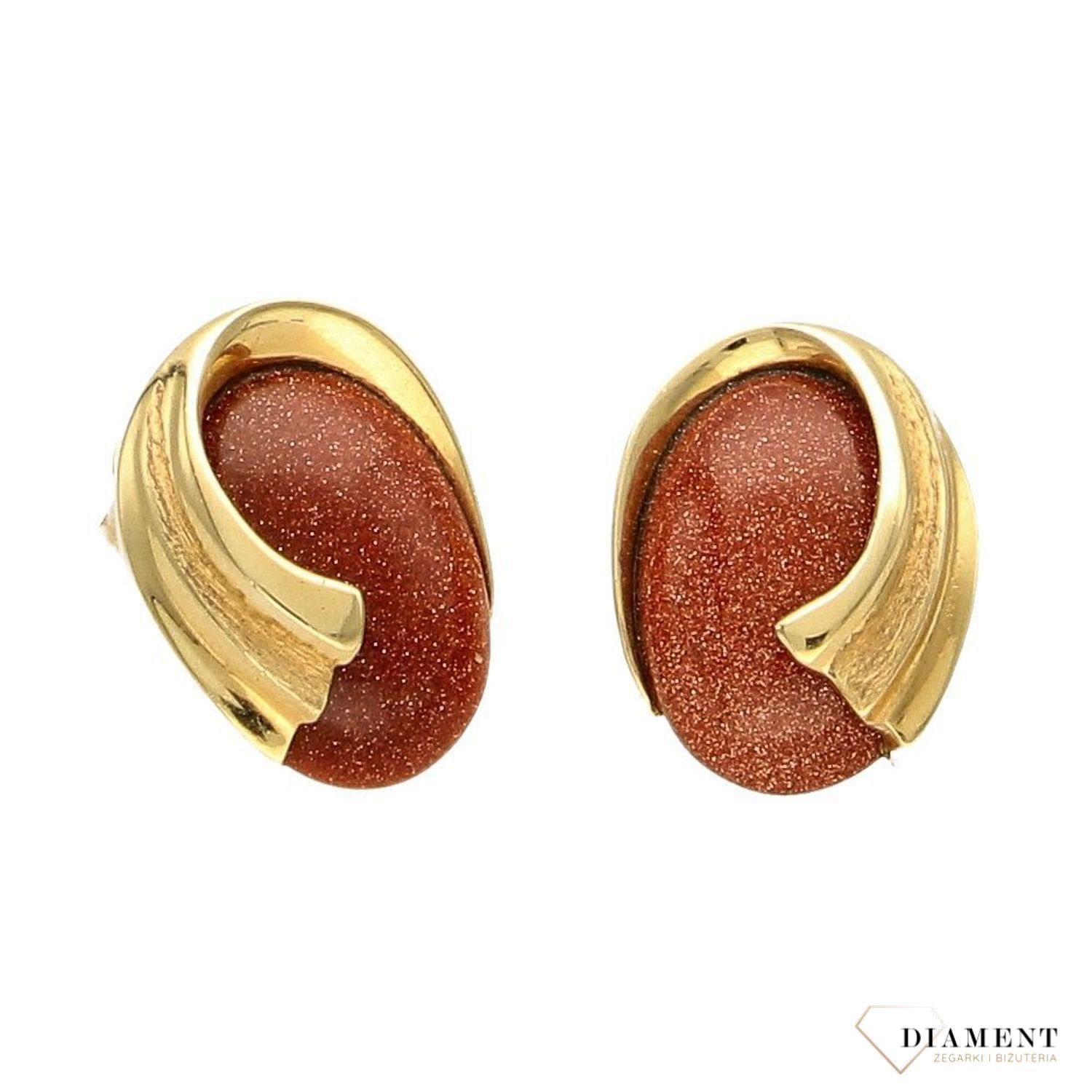 Złote kolczyki Diament 585 z piaskiem pustyni DIA-KLC-2589-585.jpg