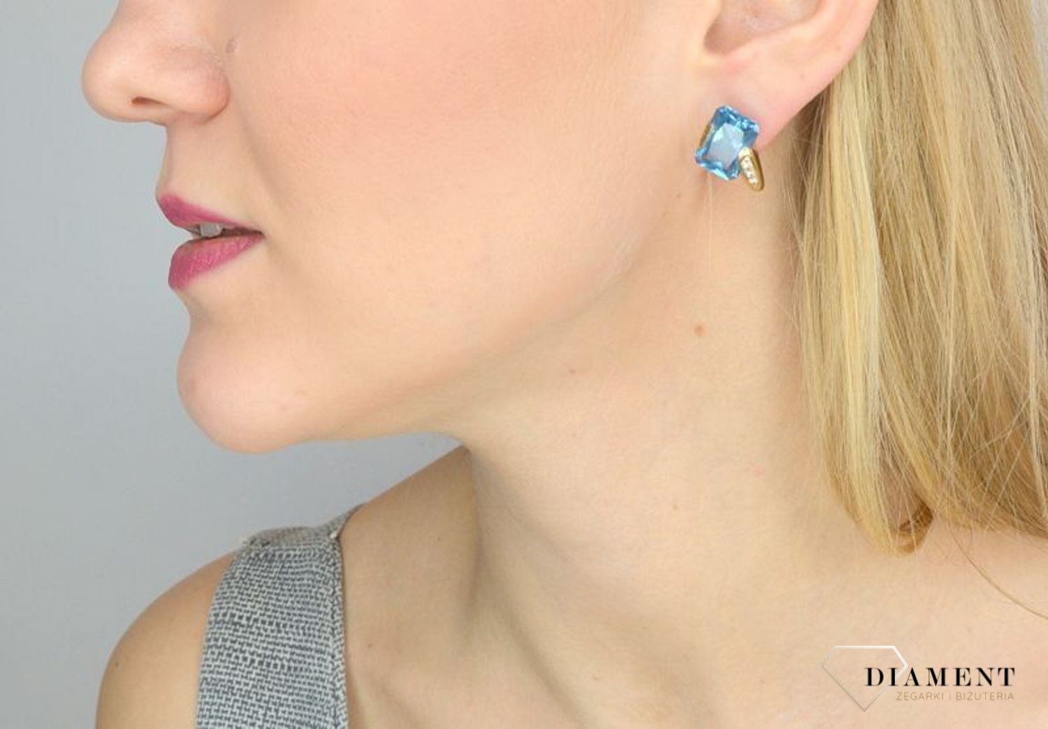 Złote kolczyki Diament 585 z dużą niebieską cyrkonią DIA-KLC-2590-585 ✓ Kolczyki złote w Sklepie z Biżuterią zegarki-diament.pl✓.jpg