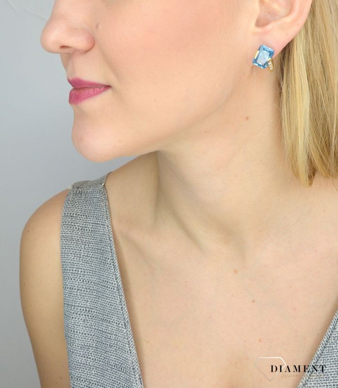 Złote kolczyki Diament 585 z dużą niebieską cyrkonią DIA-KLC-2590-585 ✓ Kolczyki złote w Sklepie z Biżuterią zegarki-diament.pl✓.jpg