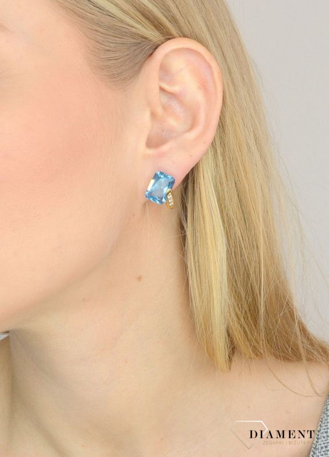 Złote kolczyki Diament 585 z dużą niebieską cyrkonią DIA-KLC-2590-585 ✓ Kolczyki złote w Sklepie z Biżuterią zegarki-diament.pl✓.jpg