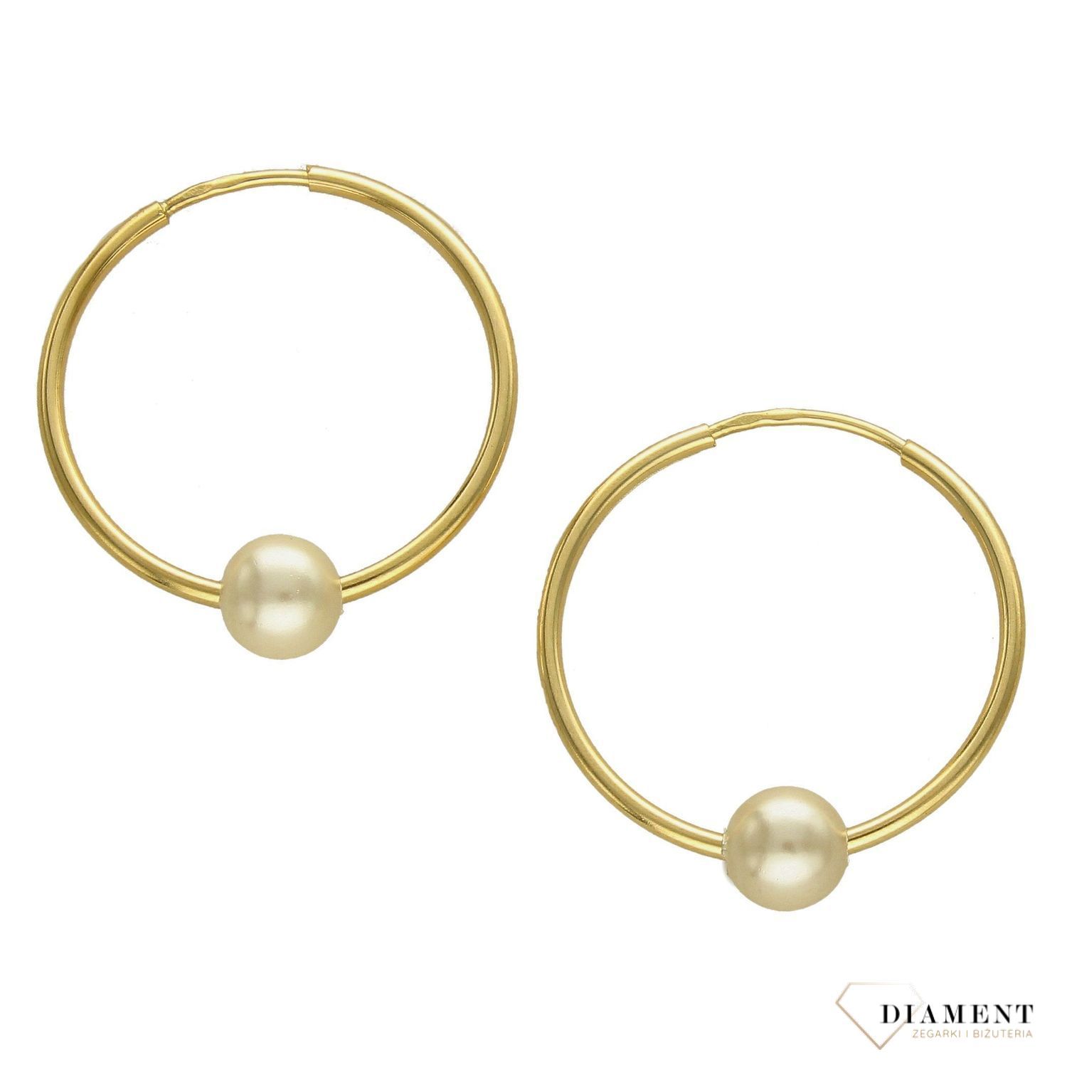 Złote kolczyki 585 koła z perełką DIA-KLC-2598-585.jpg
