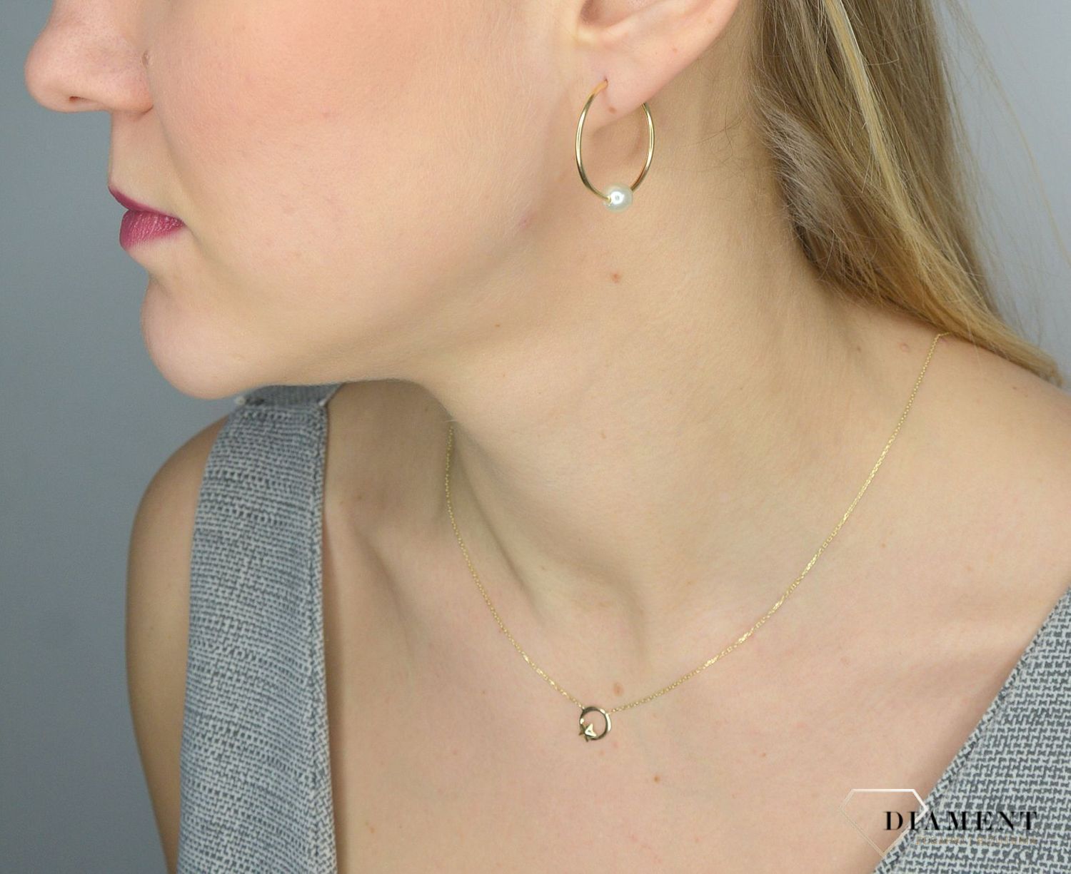 Złote kolczyki 585 koła z perełką DIA-KLC-2598-585.jpg