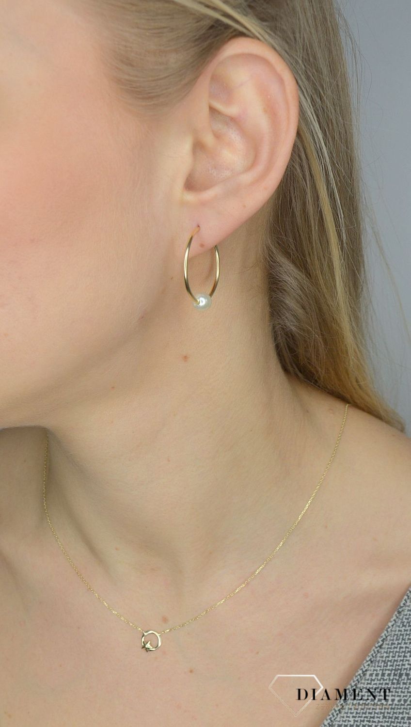 Złote kolczyki 585 koła z perełką DIA-KLC-2598-585.jpg