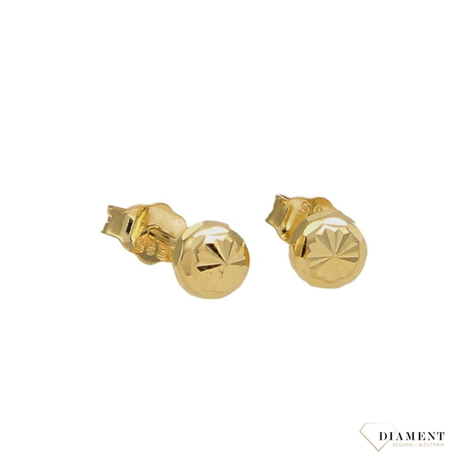 Złote kolczyki 585 grawerowane kuleczki DIA-KLC-2621-585.jpg
