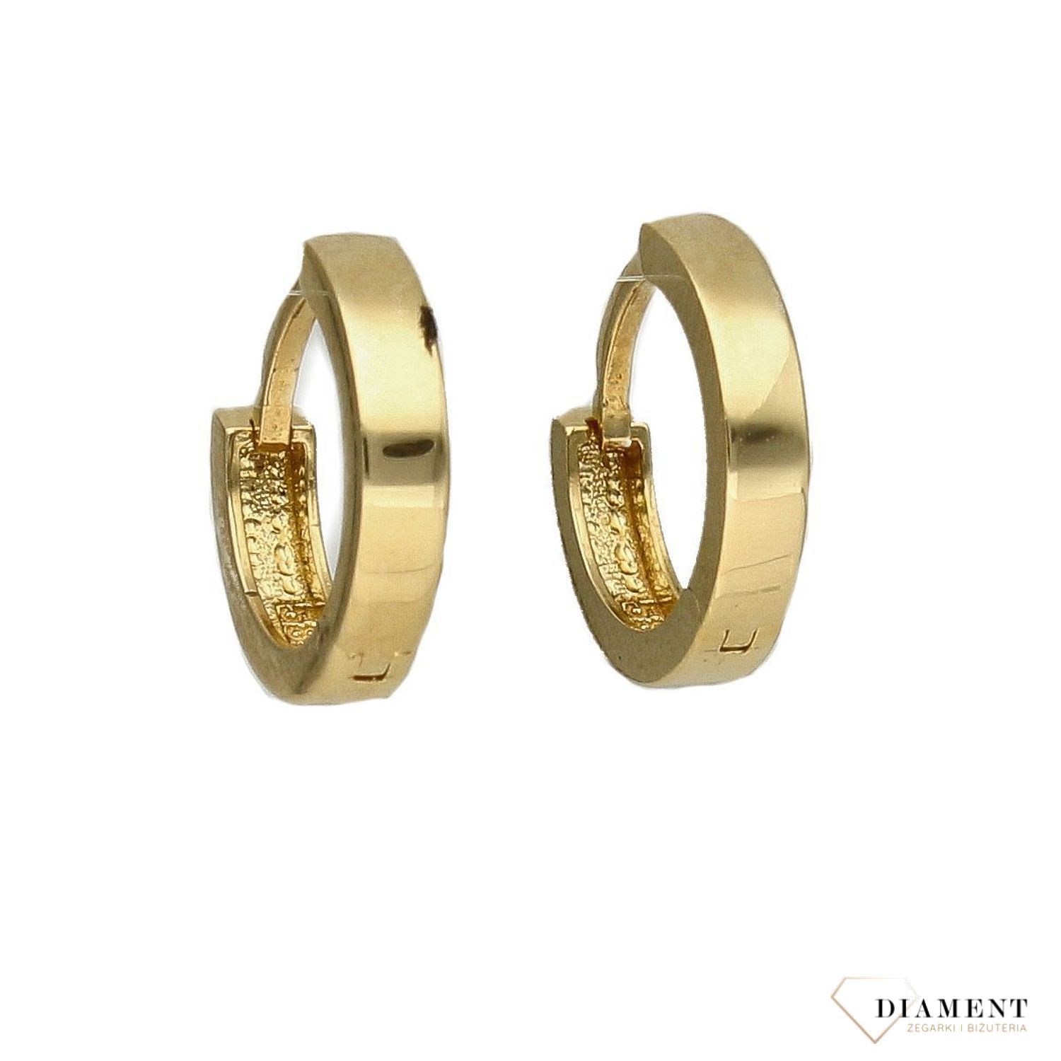 Złote kolczyki 585 szerokie, malutkie kółka DIA-KLC-2636-585. Eleganckie, złote kolczyki gładkie kółka wykonane z najwyższej próby złota 585..jpg