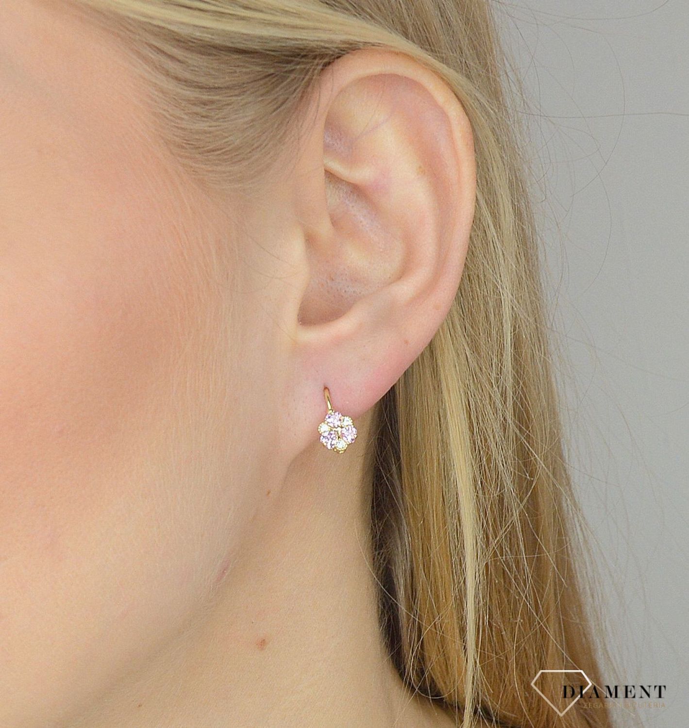 Złote kolczyki 585 kwiatki z różową i białą cyrkonią DIA-KLC-2639-585.jpg