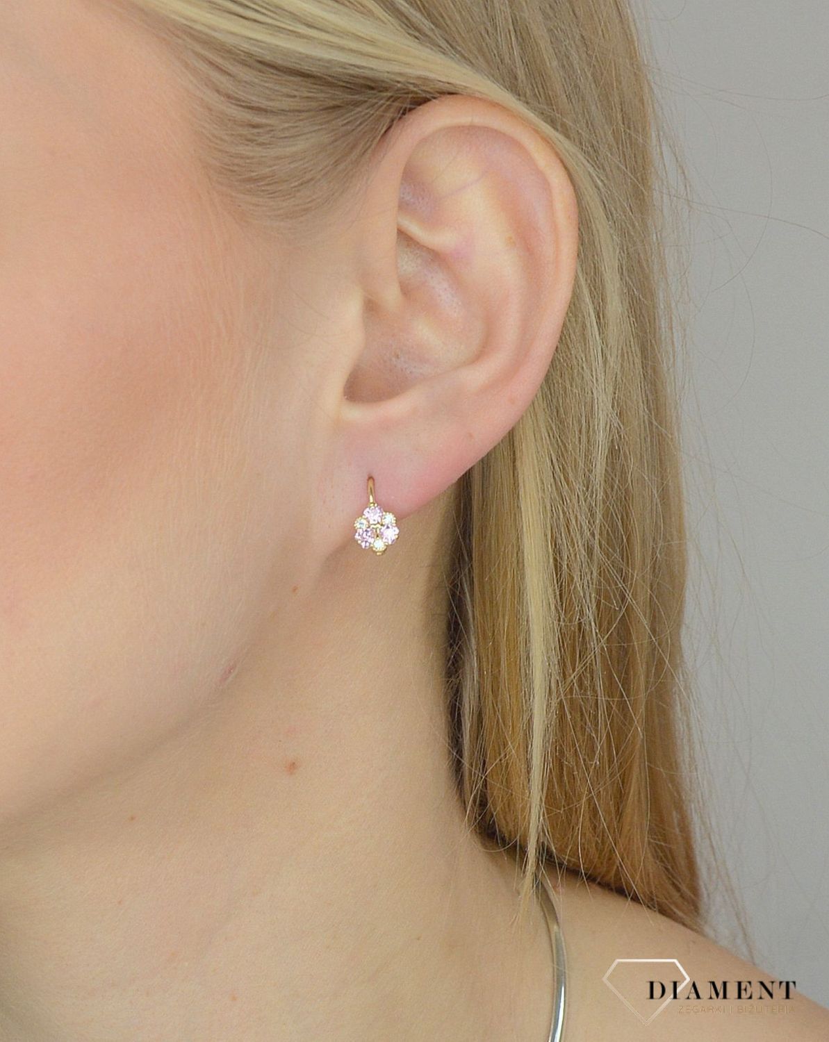 Złote kolczyki 585 kwiatki z różową i białą cyrkonią DIA-KLC-2639-585.jpg