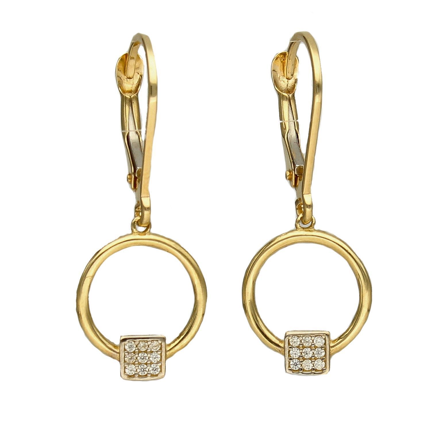 Złote kolczyki 585 wiszące kółko z cyrkonią DIA-KLC-2641-585.jpg