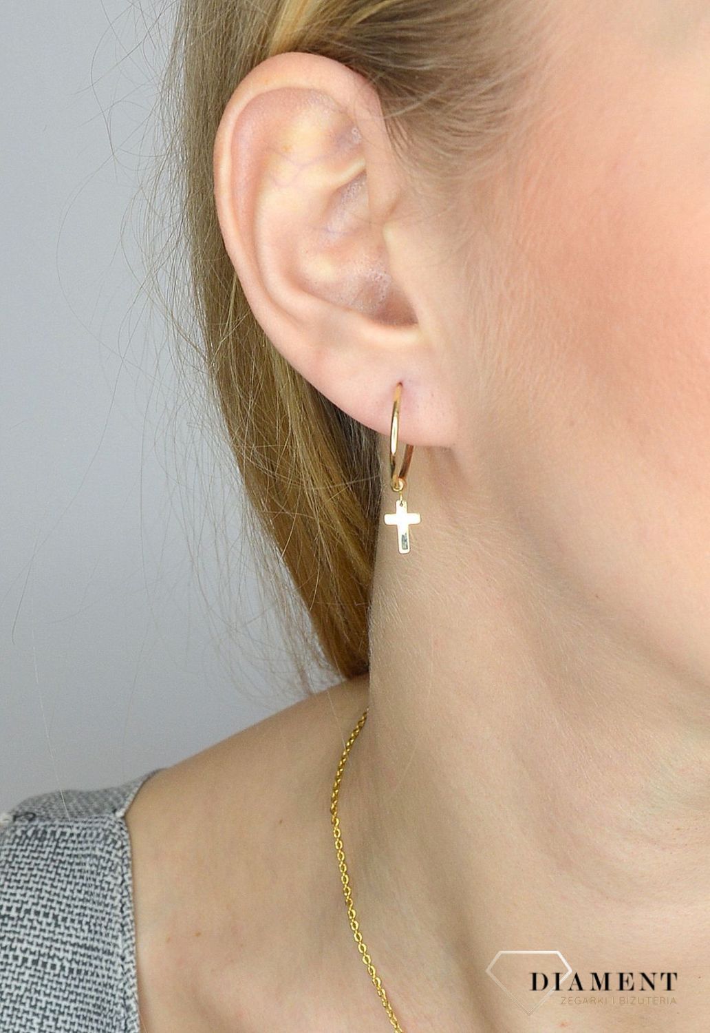 Złote kolczyki 585 koła z krzyżykiem DIA-KLC-2643-585.jpg