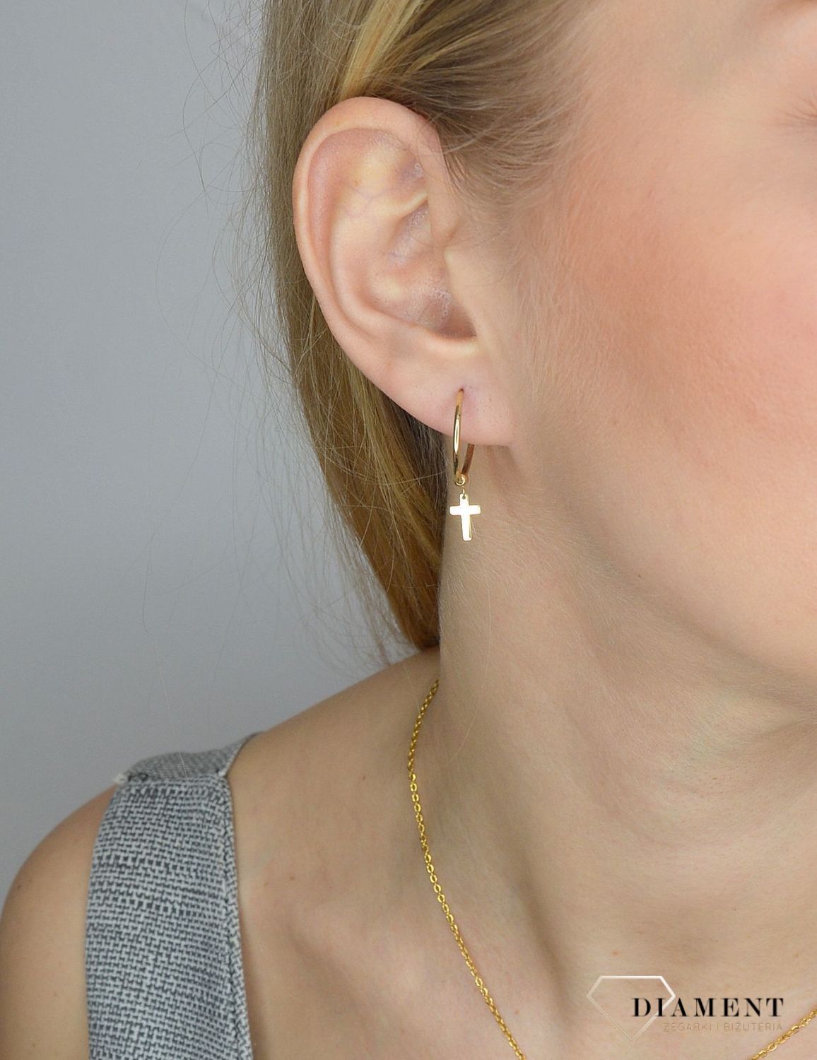 Złote kolczyki 585 koła z krzyżykiem DIA-KLC-2643-585.jpg