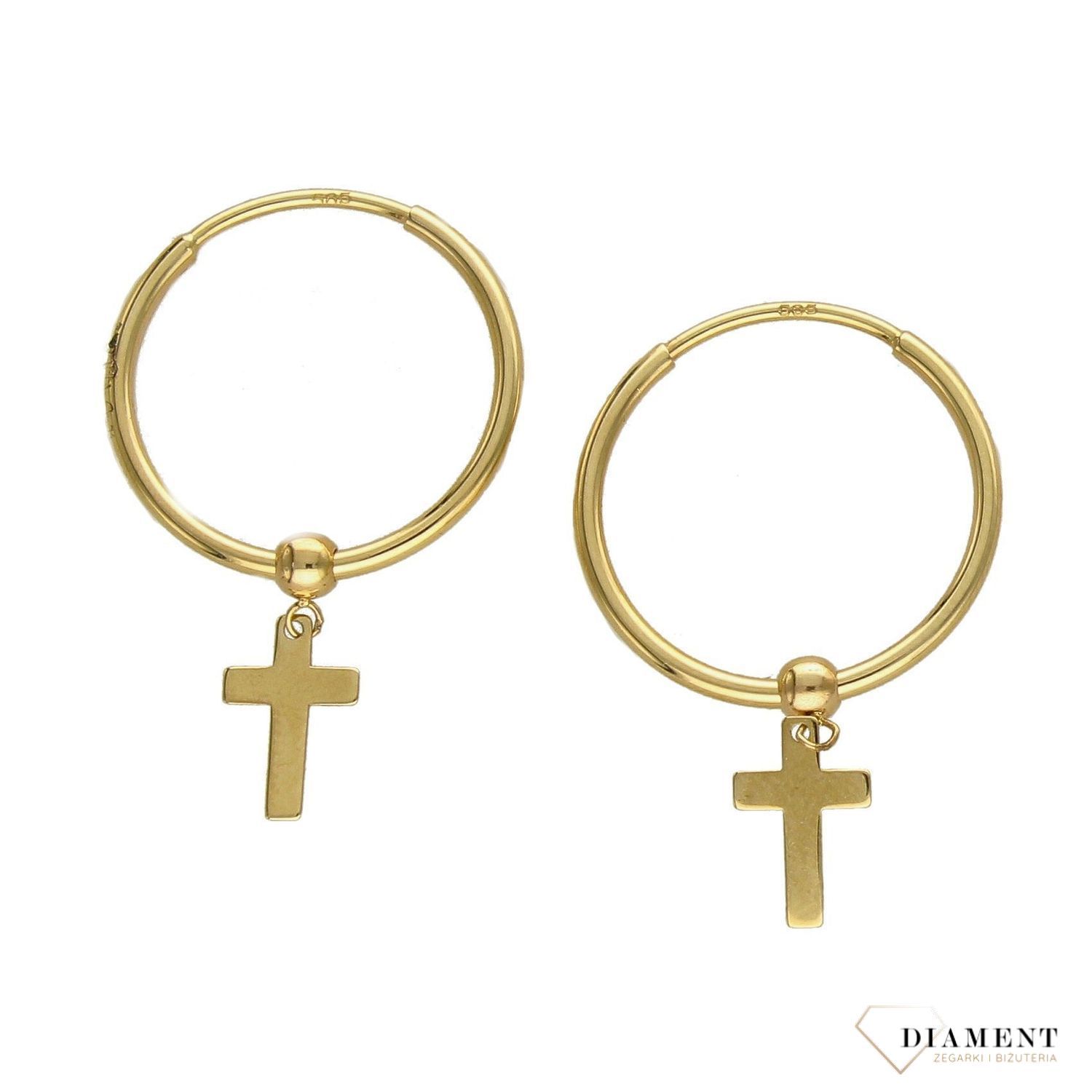 Złote kolczyki 585 koła z krzyżykiem DIA-KLC-2643-585.jpg
