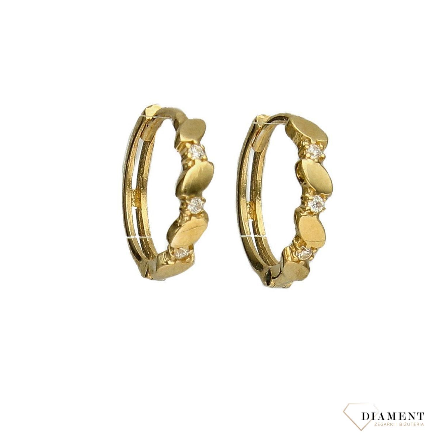 Złote kolczyki 585 drobne kółka z cyrkonią DIA-KLC-2646-585.jpg