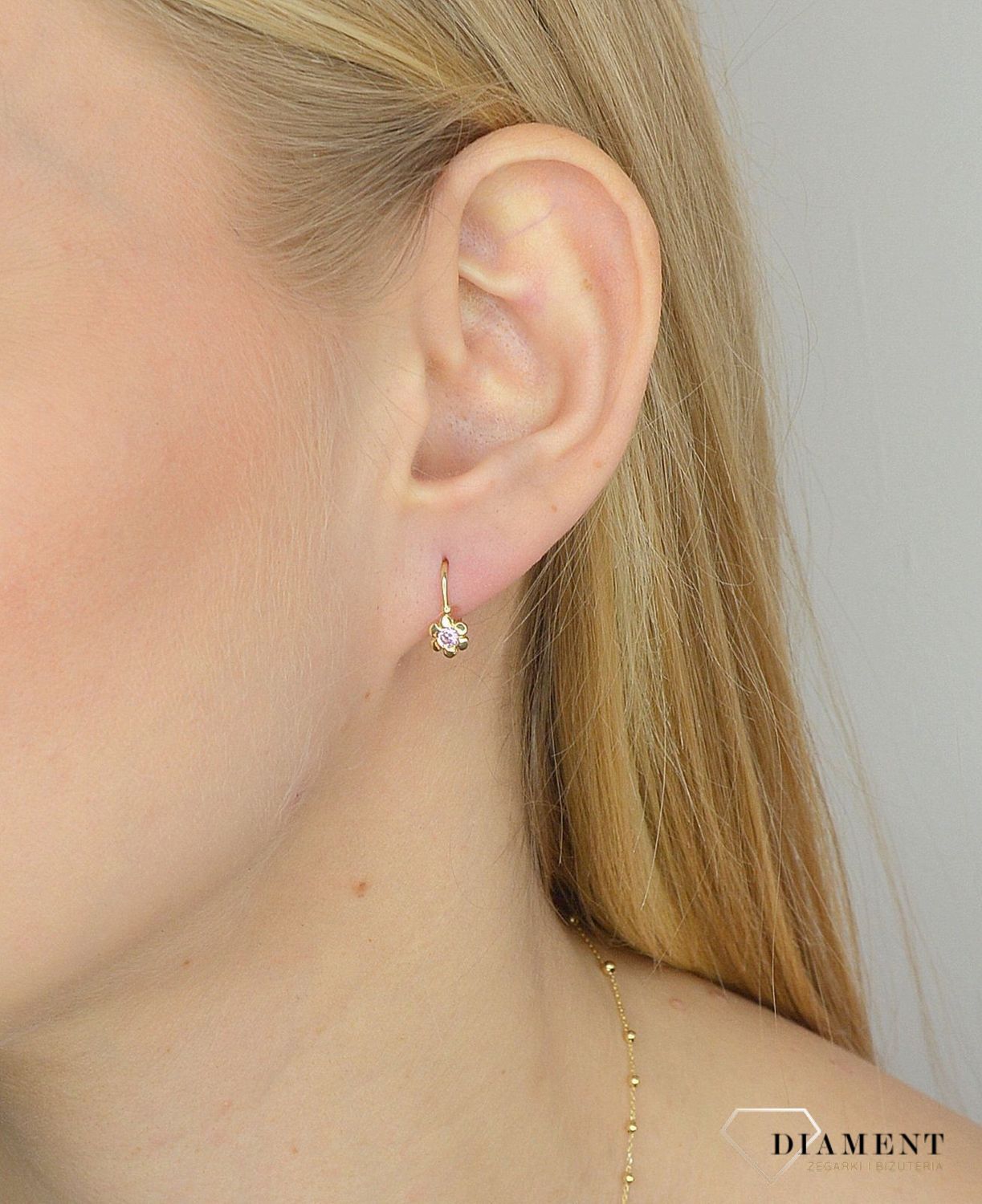 Złote kolczyki dla dziewczynki 585 kwiatki z różową cyrkonią DIA-KLC-2652-585.jpg
