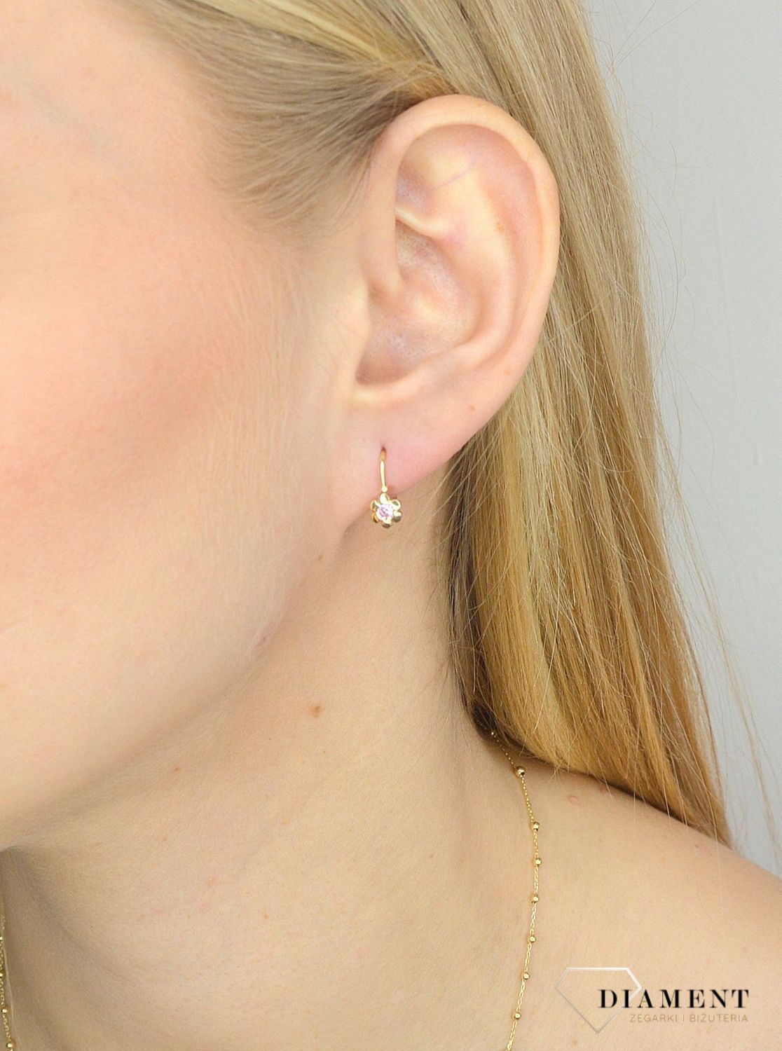 Złote kolczyki dla dziewczynki 585 kwiatki z różową cyrkonią DIA-KLC-2652-585.jpg