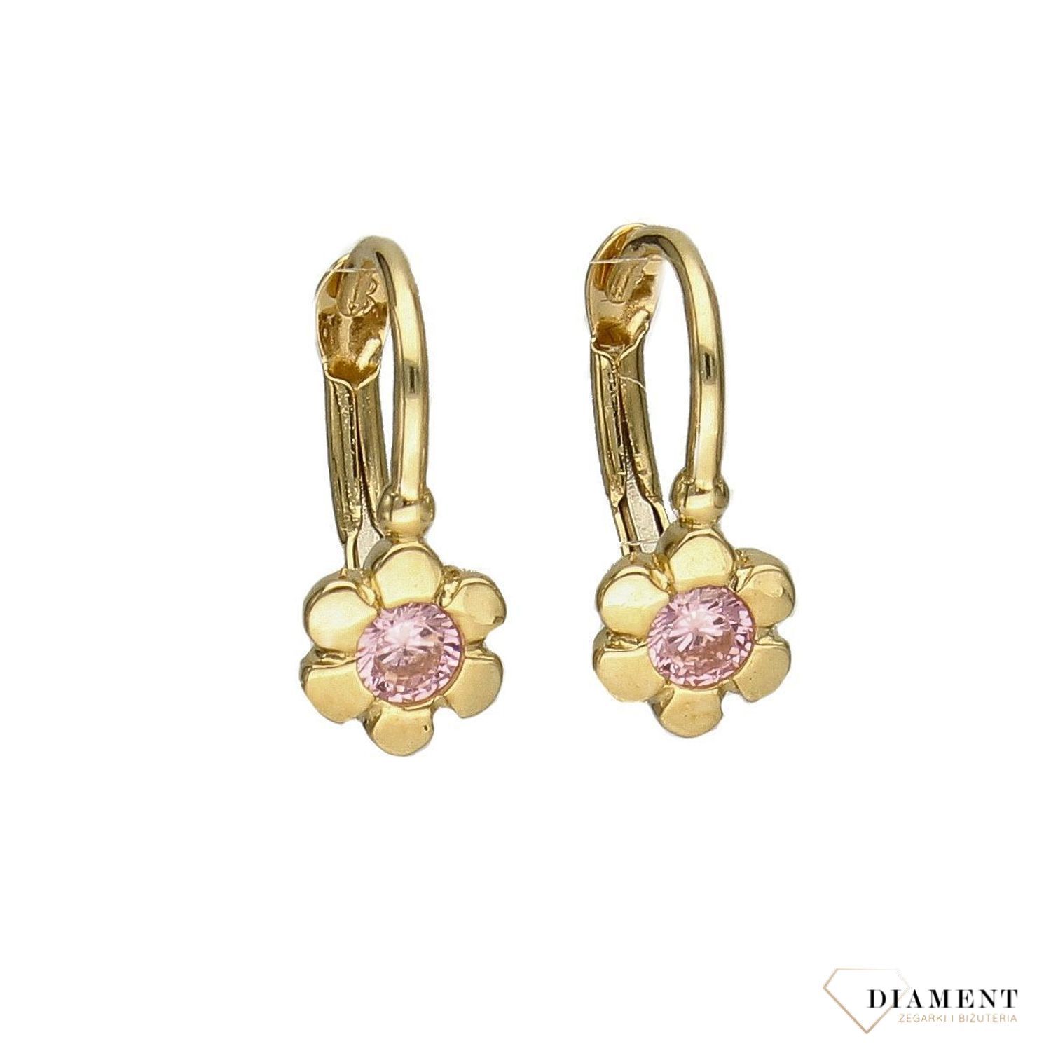 Złote kolczyki dla dziewczynki 585 kwiatki z różową cyrkonią DIA-KLC-2652-585.jpg