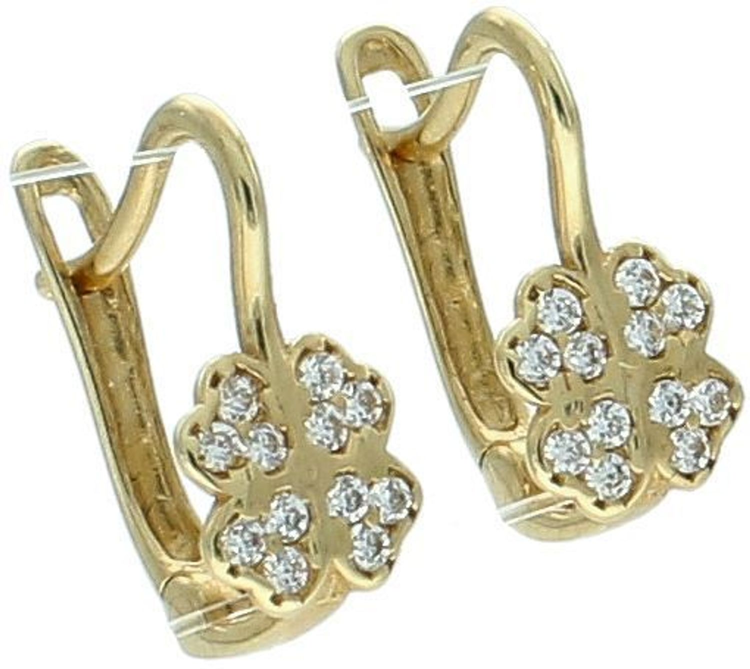 Złote kolczyki dla dziewczynki kwiatki z białymi cyrkoniami 585- DIA-KLC-2654-585.1.jpg