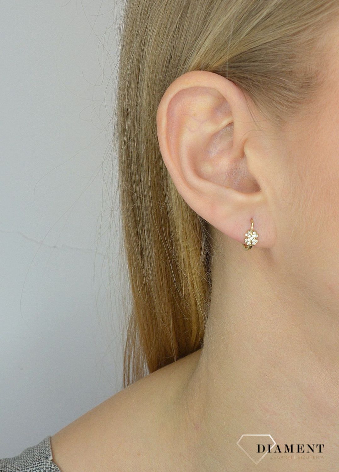 Złote kolczyki 585 wiszące koniczynki z cyrkonią DIA-KLC-2657-585.jpg