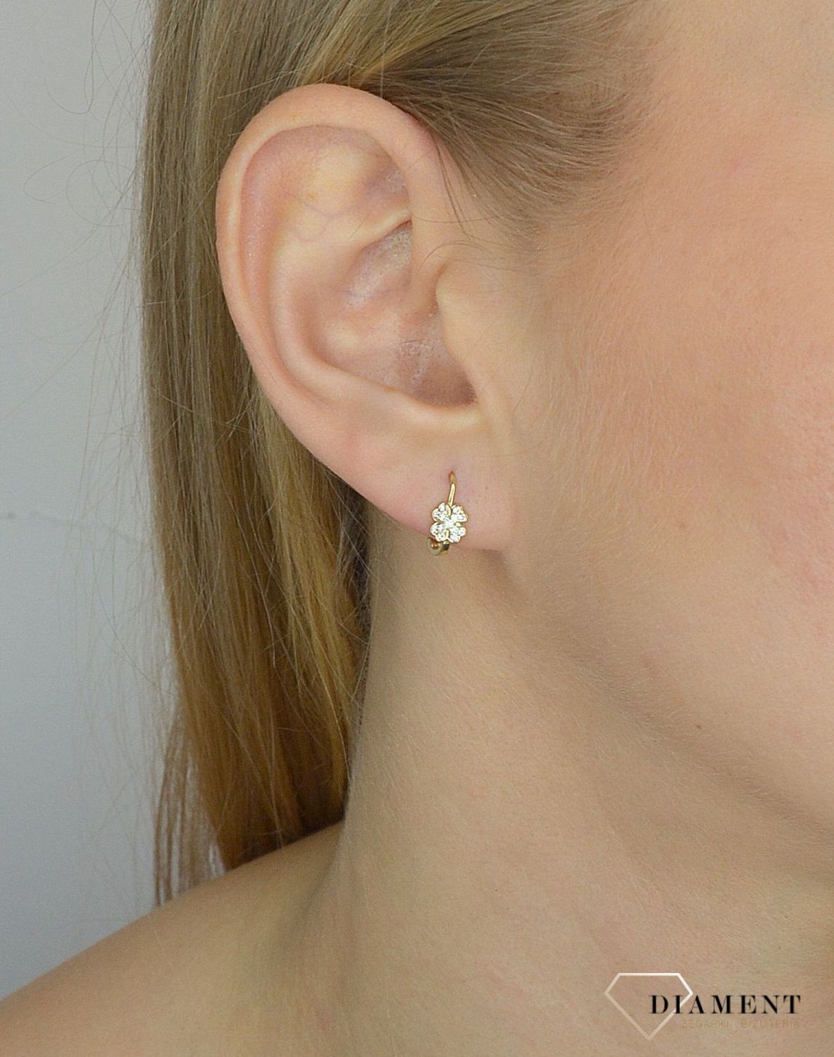 Złote kolczyki 585 wiszące koniczynki z cyrkonią DIA-KLC-2657-585.jpg