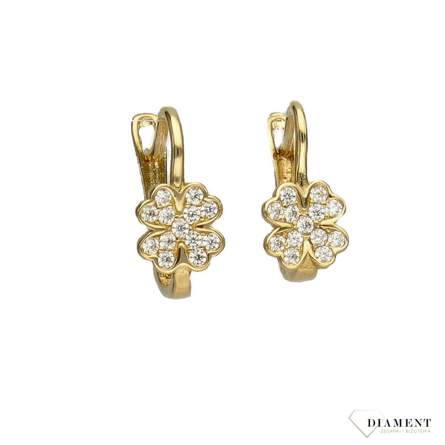 Złote kolczyki 585 wiszące koniczynki z cyrkonią DIA-KLC-2657-585.jpg