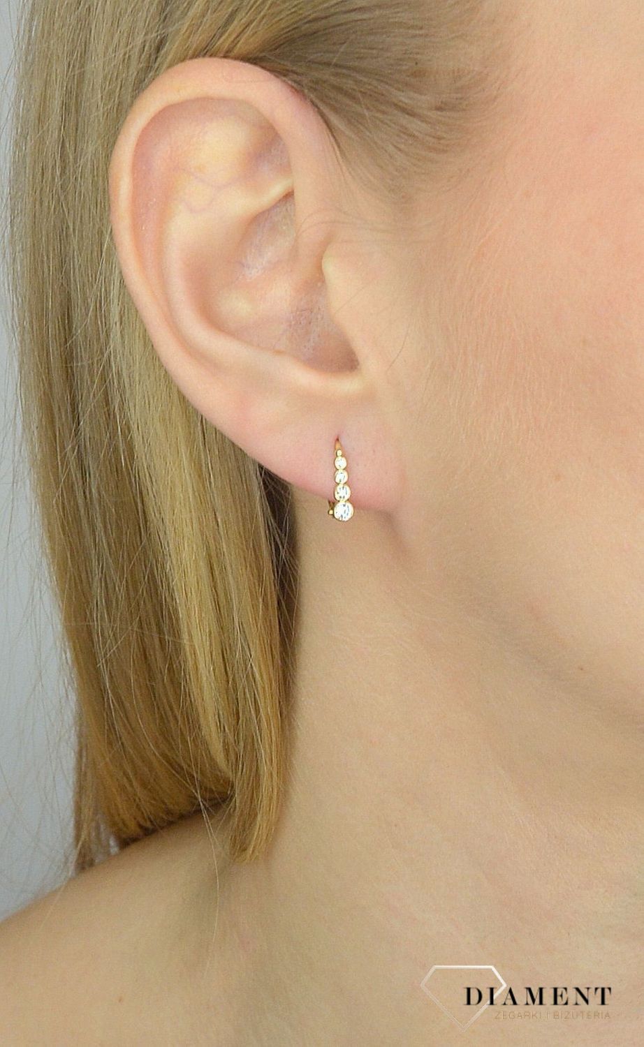 Złote kolczyki 585 rząd błyszczących cyrkonii DIA-KLC-2658-585.jpg