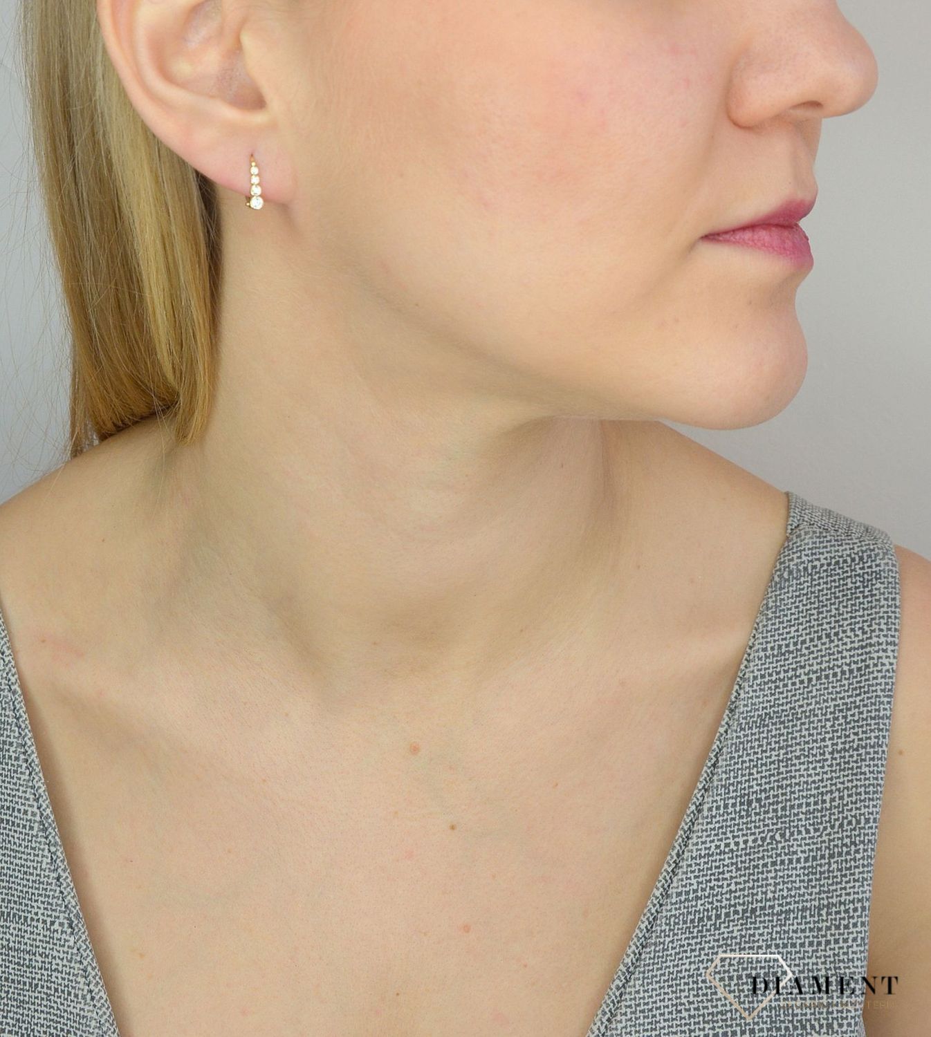 Złote kolczyki 585 rząd błyszczących cyrkonii DIA-KLC-2658-585.jpg