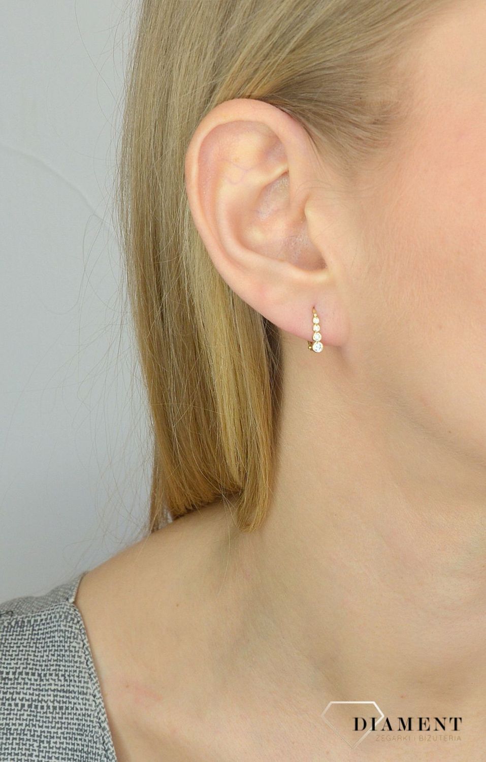 Złote kolczyki 585 rząd błyszczących cyrkonii DIA-KLC-2658-585.jpg