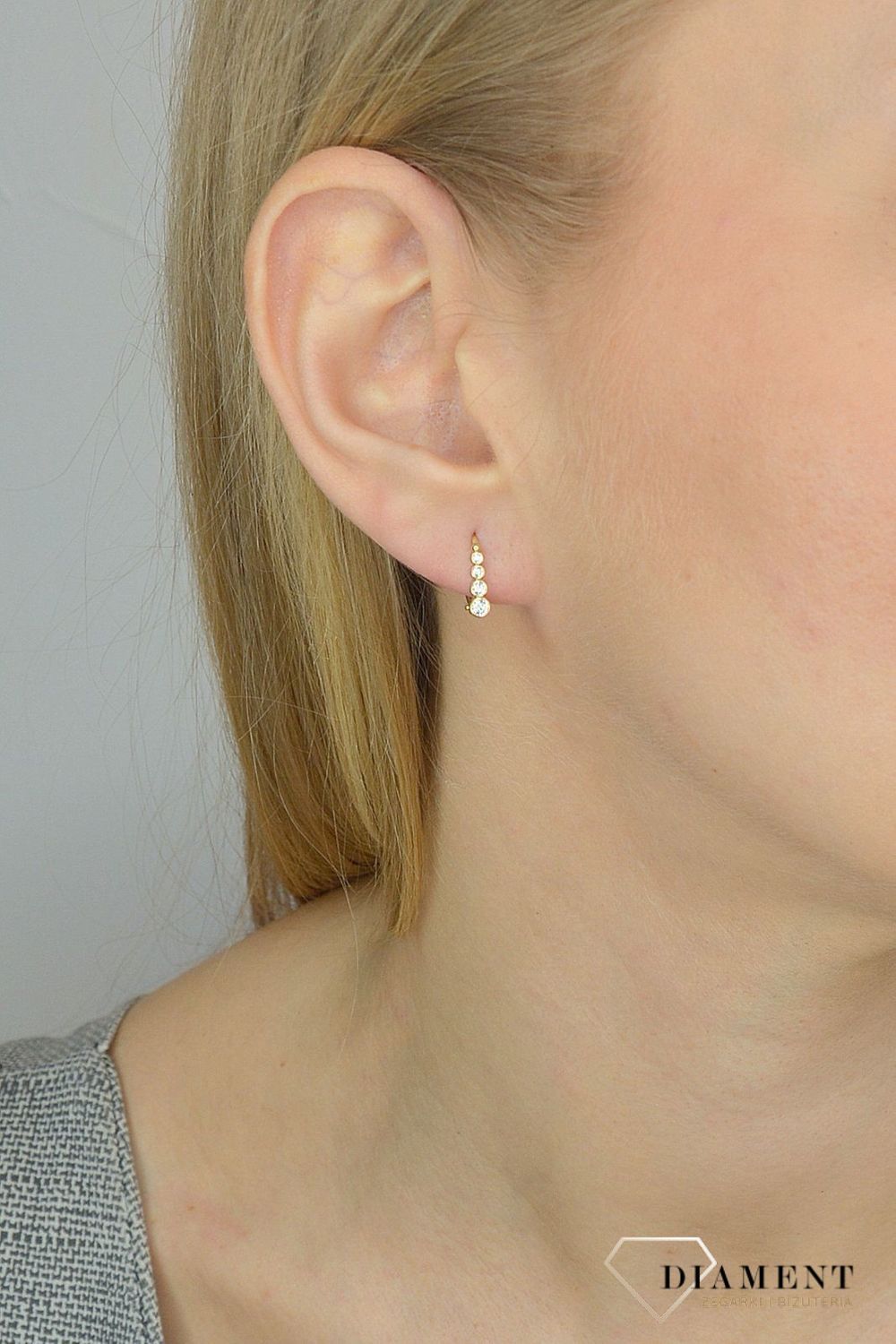 Złote kolczyki 585 rząd błyszczących cyrkonii DIA-KLC-2658-585.jpg