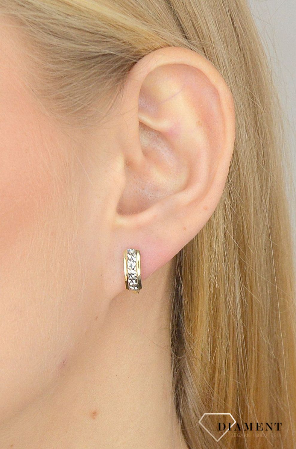 Złote kolczyki 585 żółte i białe złoto grawerowane DIA-KLC-2666-585.jpg