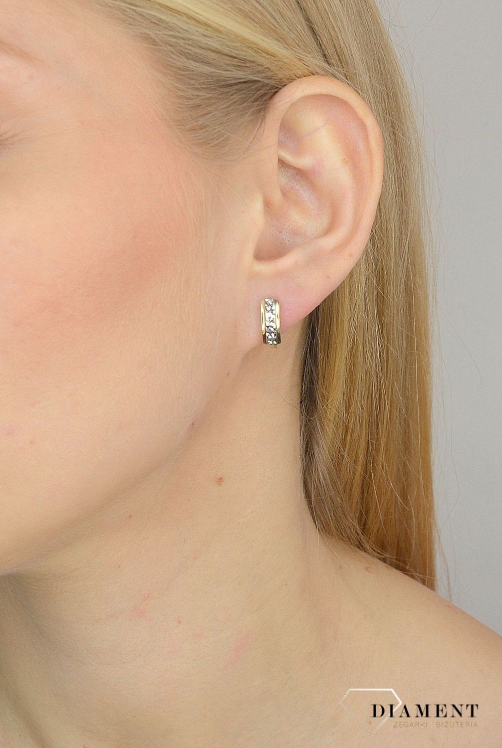 Złote kolczyki 585 żółte i białe złoto grawerowane DIA-KLC-2666-585.jpg