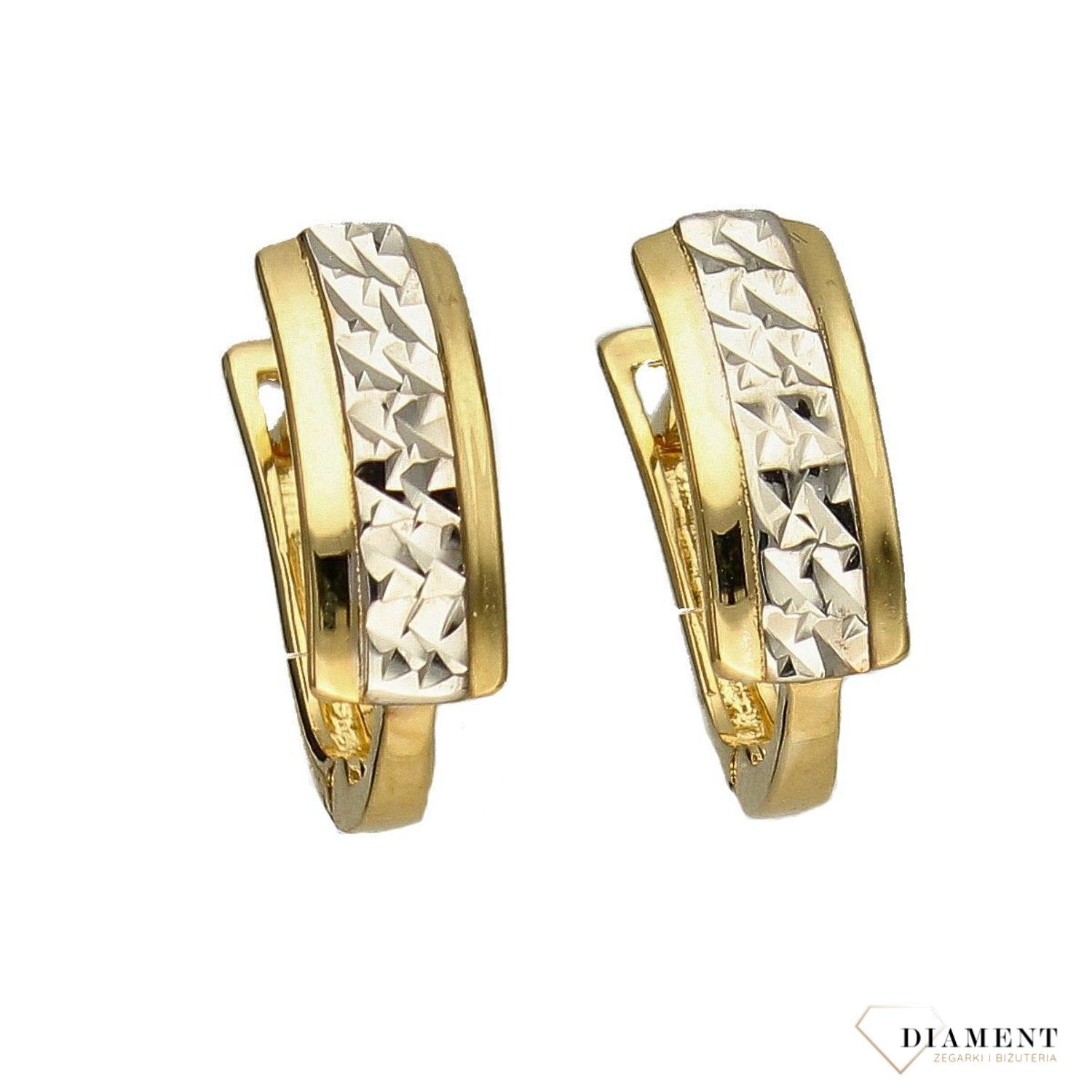 Złote kolczyki 585 żółte i białe złoto grawerowane DIA-KLC-2666-585.jpg