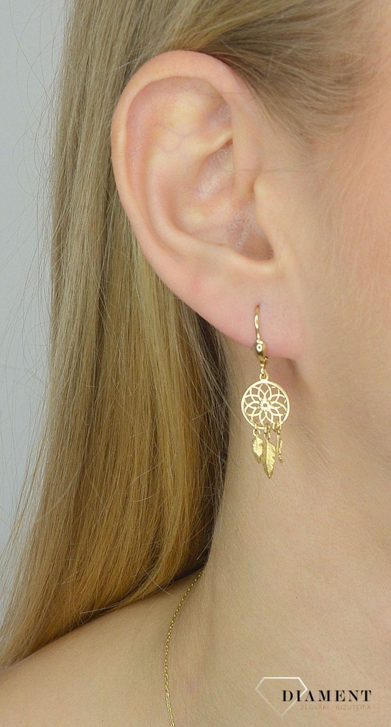 Złote kolczyki 585 wiszące łapacz snów DIA-KLC-2668-585.jpg